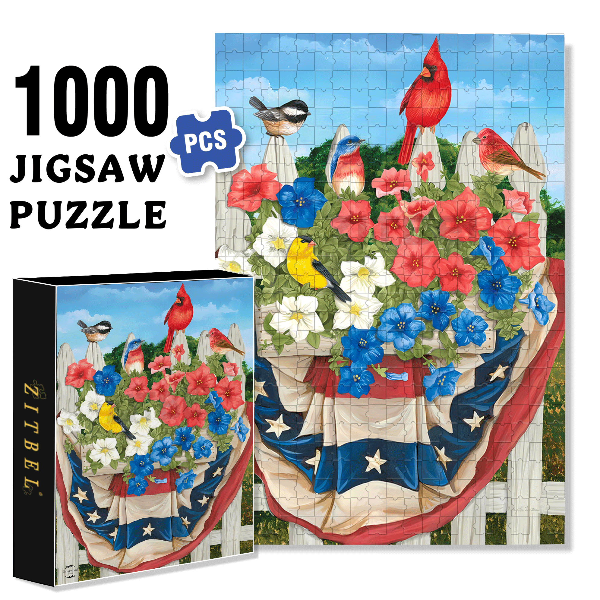 Birds and Flowers On The Fence 500pcs/1000pcs Jigsaw Puzzle, Scratch-Resistant, Interactive Family Game & Brain-Boosting DIY Decor, Perfect for Halloween, Christmas & New Year Gifts, Family Puzzle Game