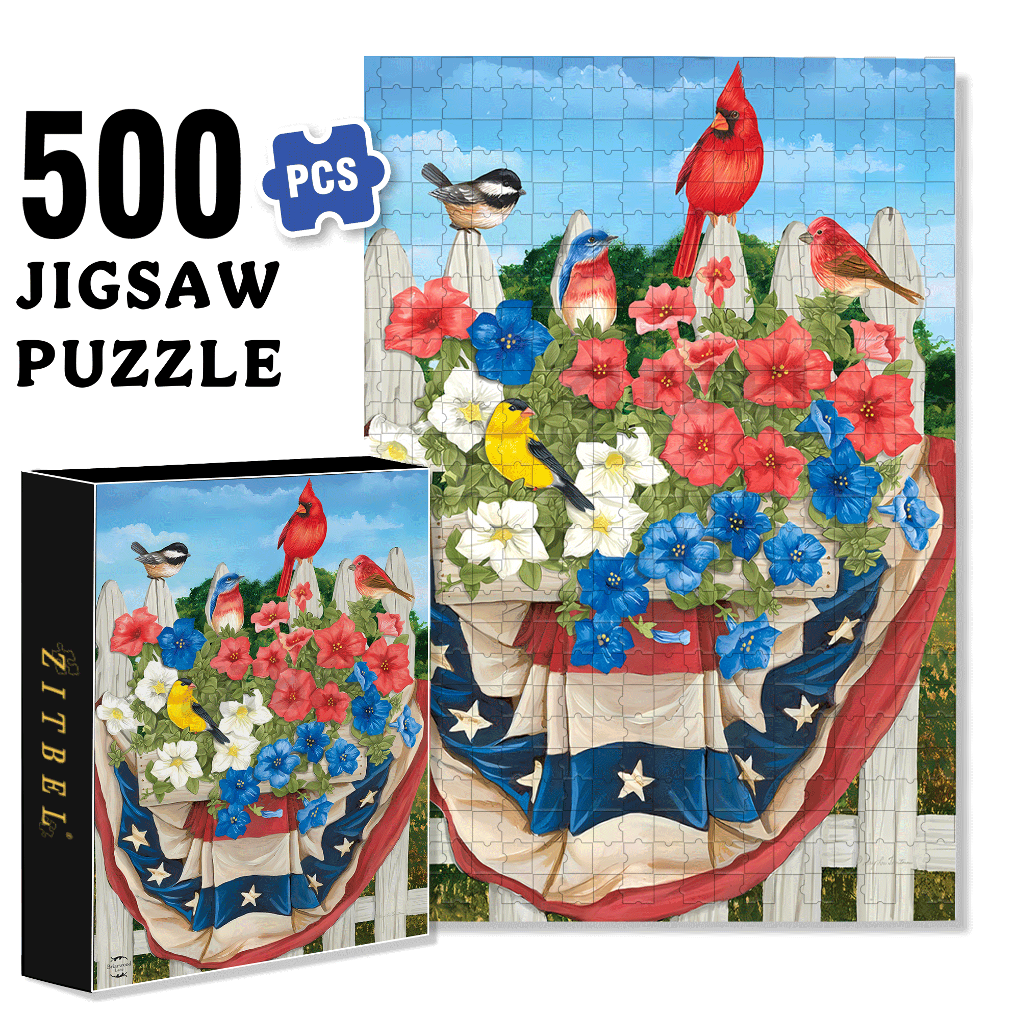 Birds and Flowers On The Fence 500pcs/1000pcs Jigsaw Puzzle, Scratch-Resistant, Interactive Family Game & Brain-Boosting DIY Decor, Perfect for Halloween, Christmas & New Year Gifts, Family Puzzle Game