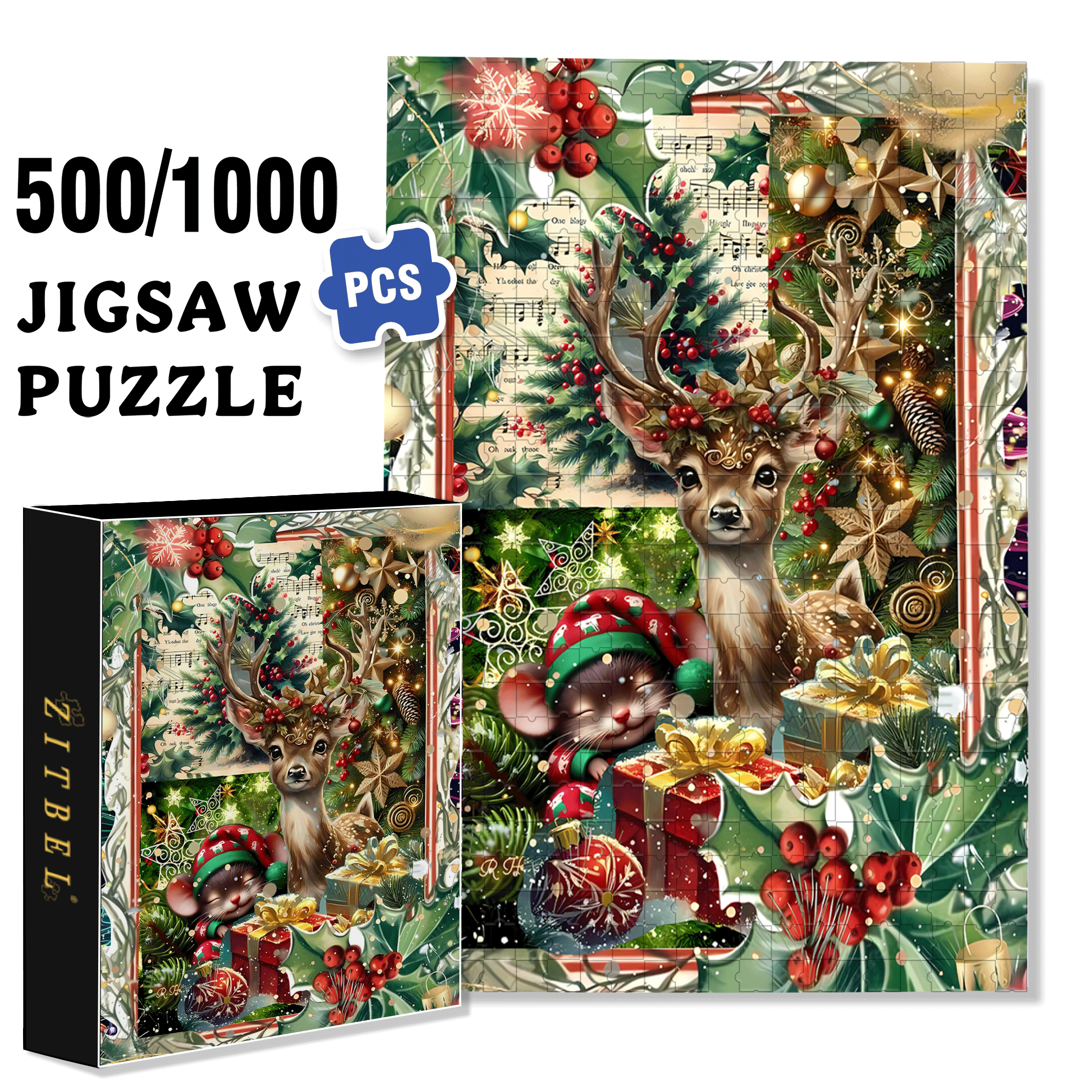 Blessings Of The Deer And The Rat 500pcs/1000pcs Jigsaw Puzzle, Scratch-Resistant, Interactive Family Game & Brain-Boosting DIY Decor, Perfect for Halloween, Christmas & New Year Gifts, Family Puzzle Game
