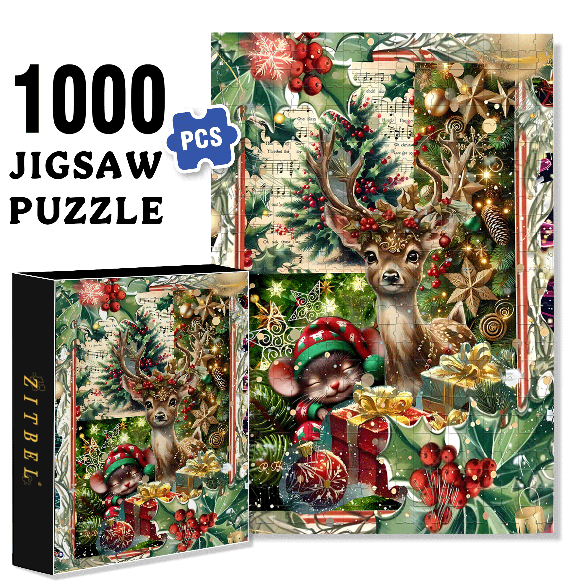 Blessings Of The Deer And The Rat 500pcs/1000pcs Jigsaw Puzzle, Scratch-Resistant, Interactive Family Game & Brain-Boosting DIY Decor, Perfect for Halloween, Christmas & New Year Gifts, Family Puzzle Game