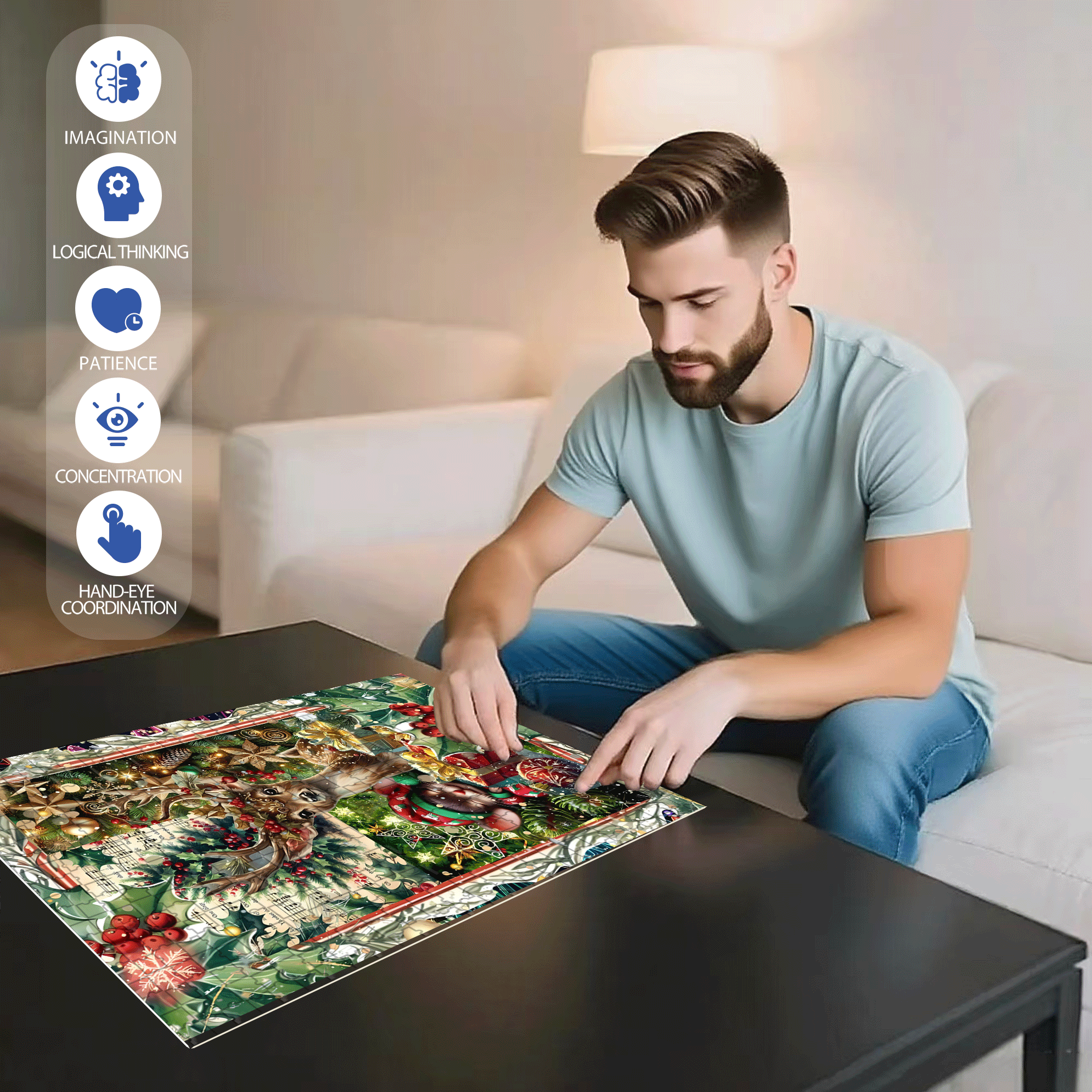 Blessings Of The Deer And The Rat 500pcs/1000pcs Jigsaw Puzzle, Scratch-Resistant, Interactive Family Game & Brain-Boosting DIY Decor, Perfect for Halloween, Christmas & New Year Gifts, Family Puzzle Game