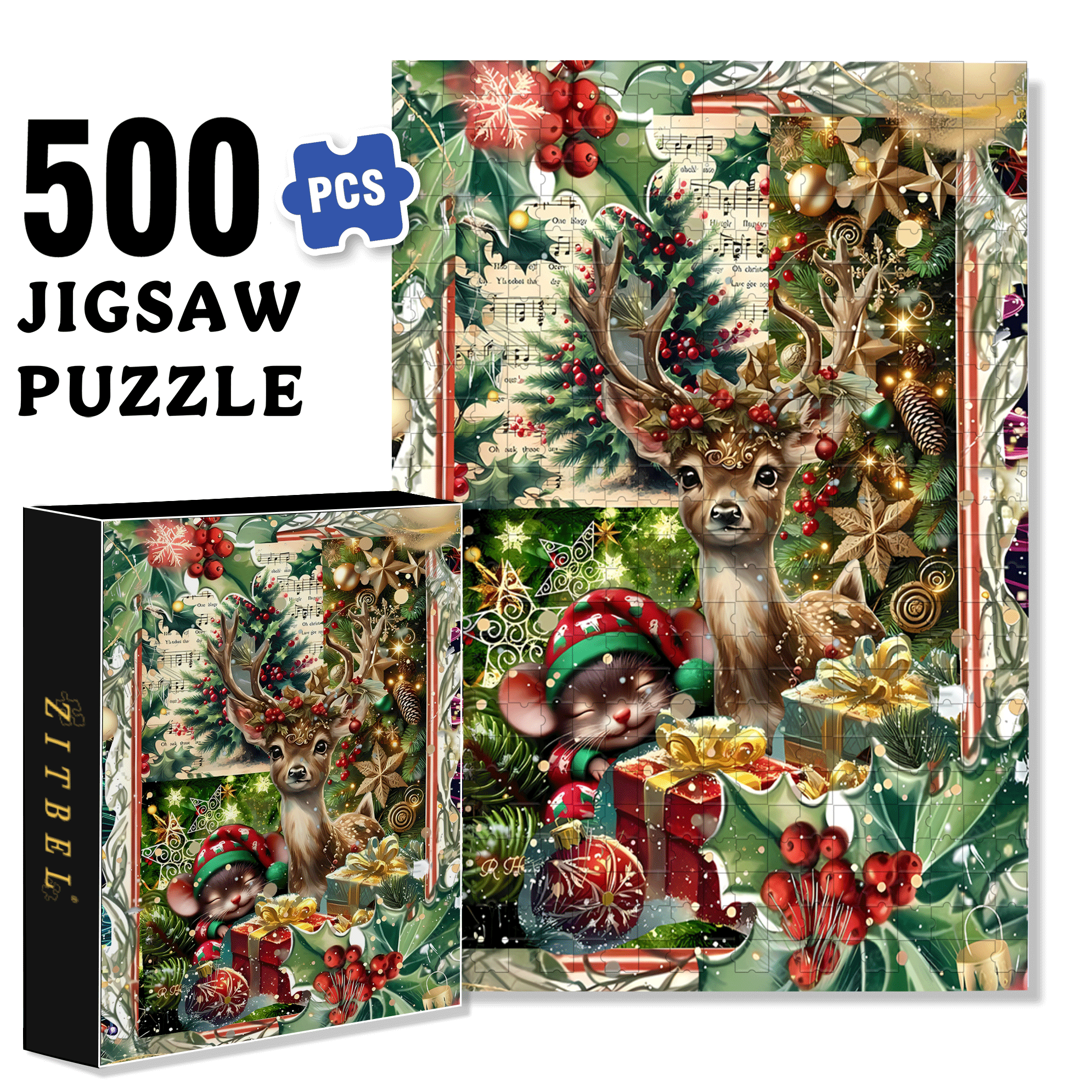 Blessings Of The Deer And The Rat 500pcs/1000pcs Jigsaw Puzzle, Scratch-Resistant, Interactive Family Game & Brain-Boosting DIY Decor, Perfect for Halloween, Christmas & New Year Gifts, Family Puzzle Game
