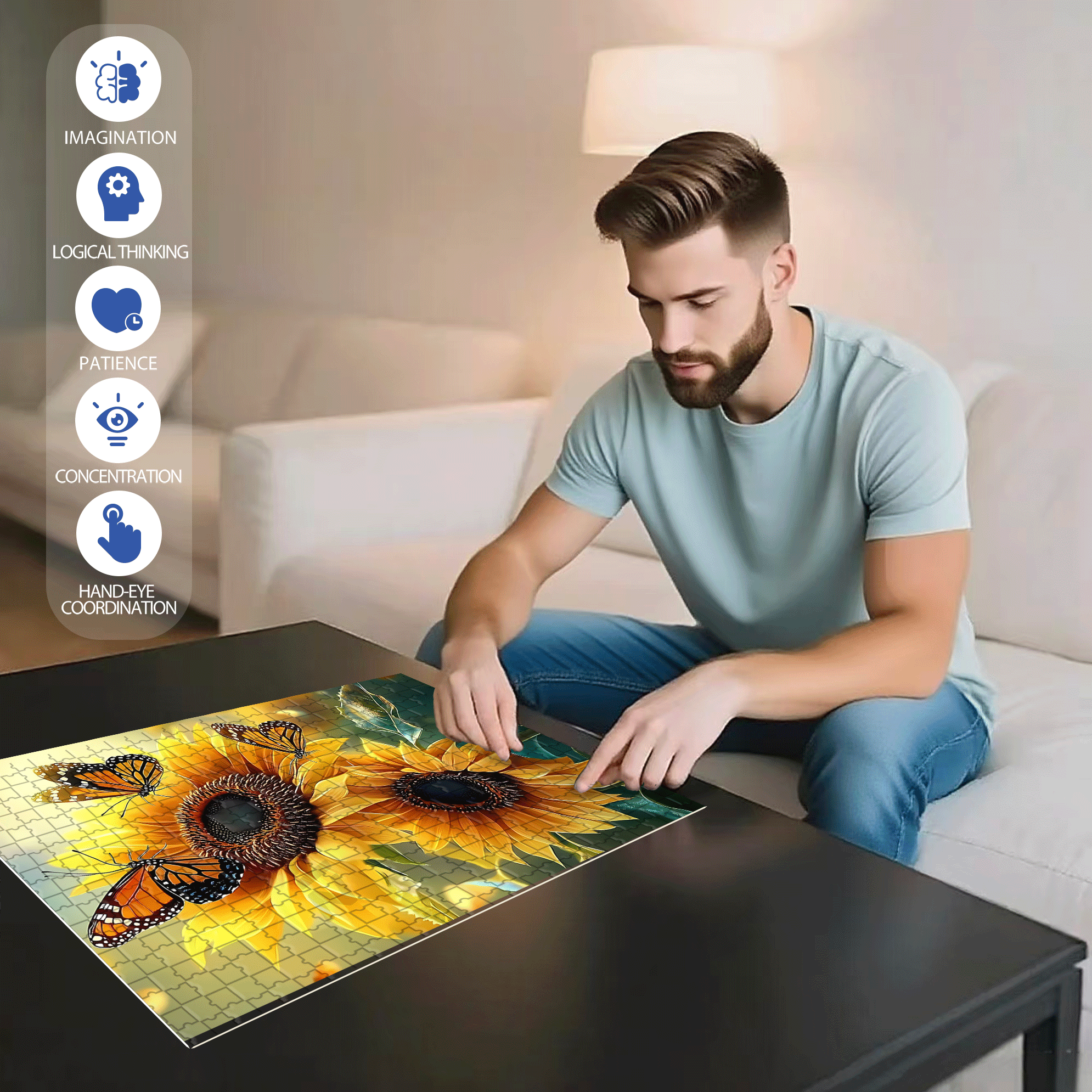 Butterfly Dance Among Flowers 500pcs/1000pcs Jigsaw Puzzle, Scratch-Resistant, Interactive Family Game & Brain-Boosting DIY Decor, Perfect for Halloween, Christmas & New Year Gifts, Family Puzzle Game