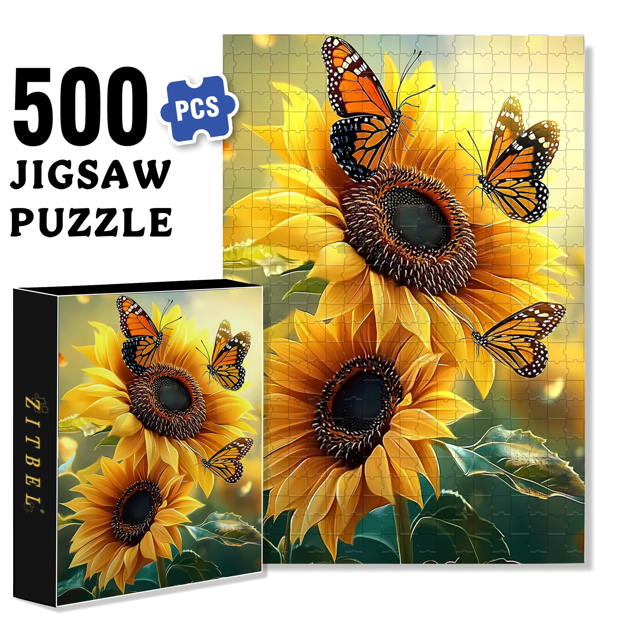 Butterfly Dance Among Flowers 500pcs/1000pcs Jigsaw Puzzle, Scratch-Resistant, Interactive Family Game & Brain-Boosting DIY Decor, Perfect for Halloween, Christmas & New Year Gifts, Family Puzzle Game