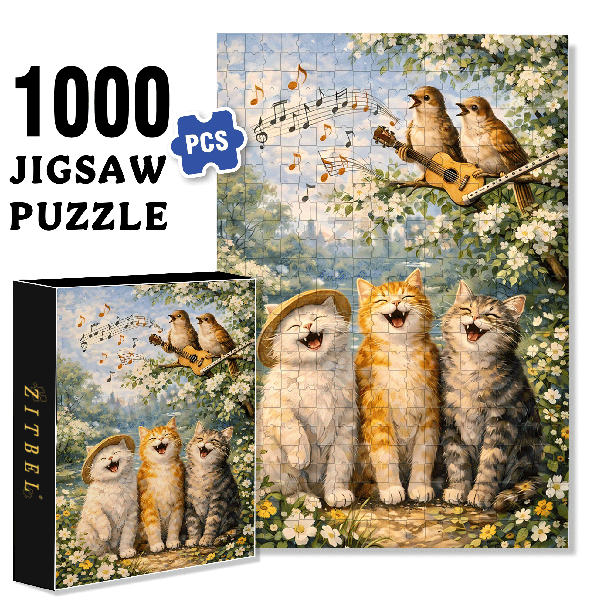 Cat Choir 500pcs/1000pcs Jigsaw Puzzle, Scratch-Resistant, Interactive Family Game & Brain-Boosting DIY Decor, Perfect for Halloween, Christmas & New Year Gifts, Family Puzzle Game