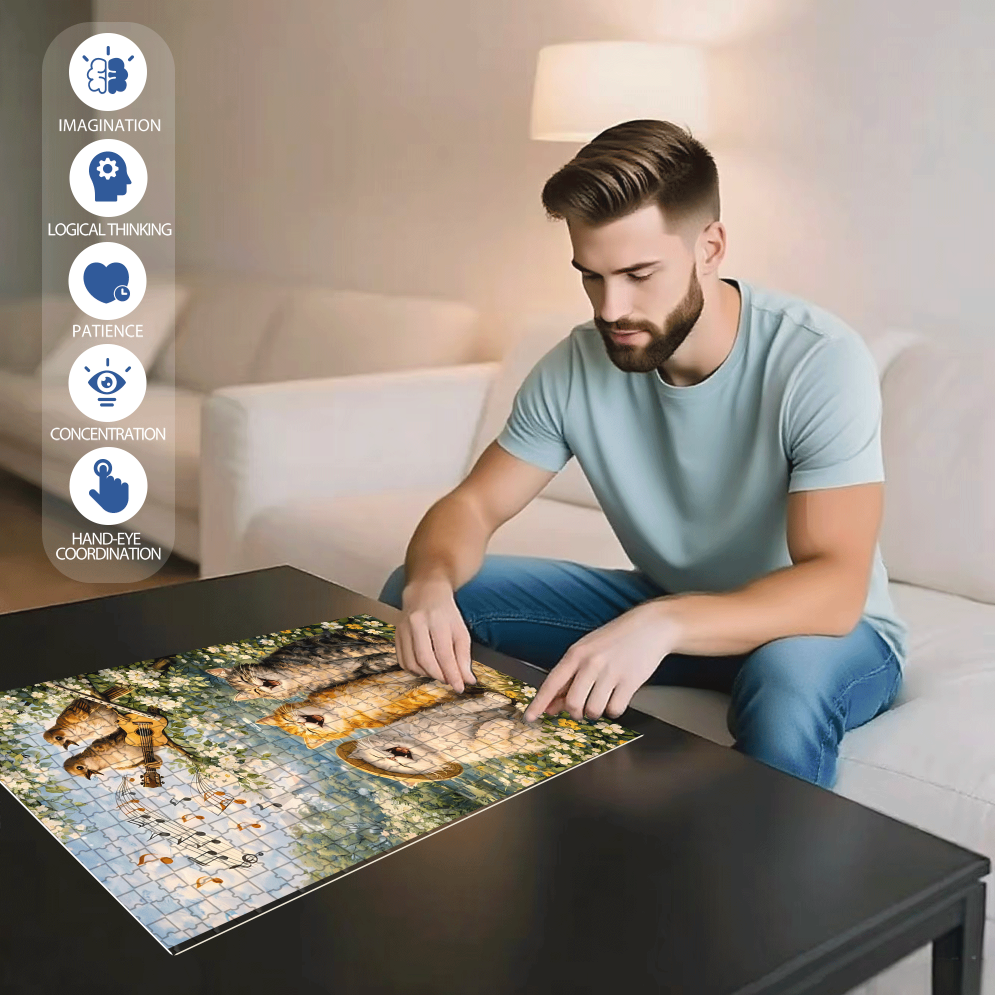 Cat Choir 500pcs/1000pcs Jigsaw Puzzle, Scratch-Resistant, Interactive Family Game & Brain-Boosting DIY Decor, Perfect for Halloween, Christmas & New Year Gifts, Family Puzzle Game