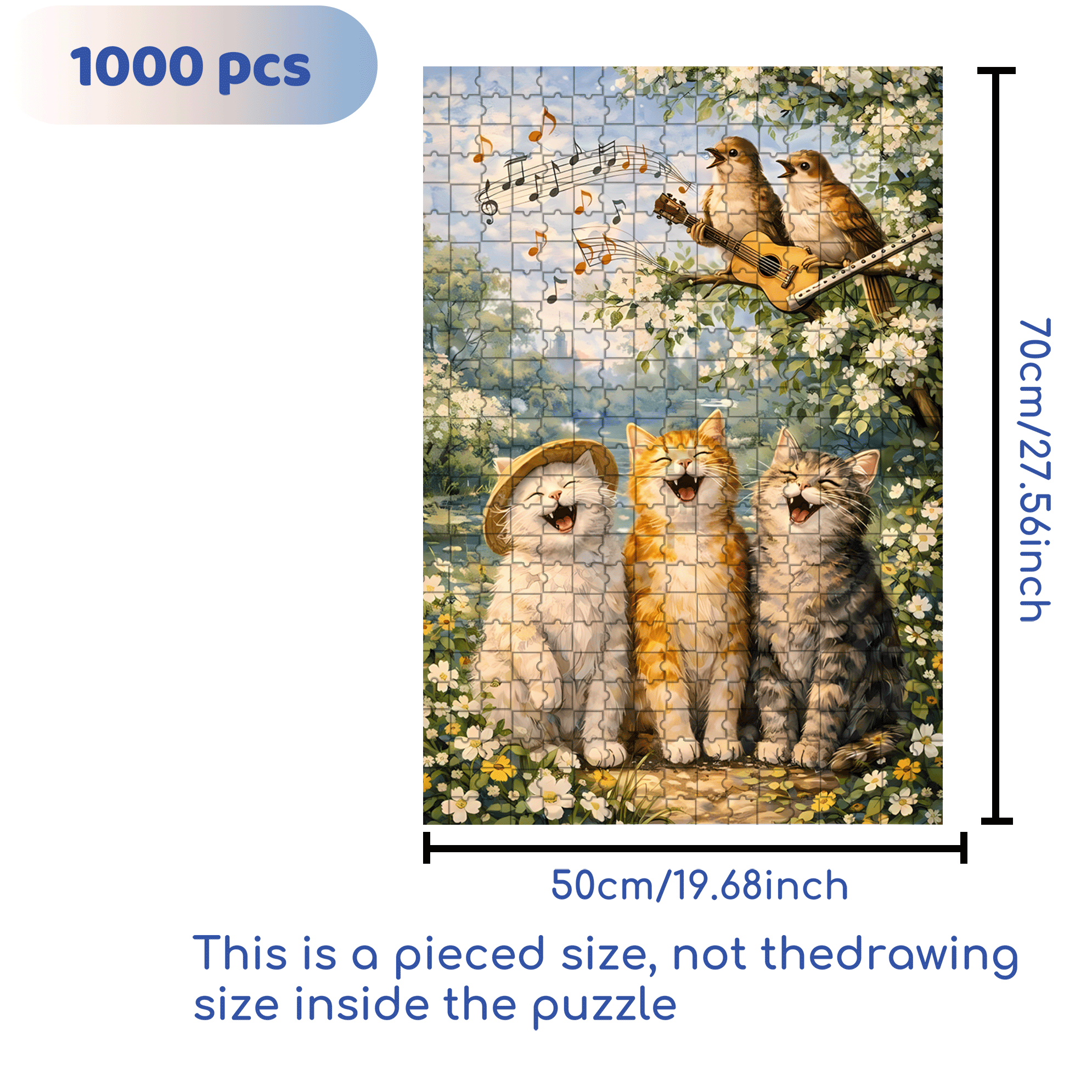 Cat Choir 500pcs/1000pcs Jigsaw Puzzle, Scratch-Resistant, Interactive Family Game & Brain-Boosting DIY Decor, Perfect for Halloween, Christmas & New Year Gifts, Family Puzzle Game
