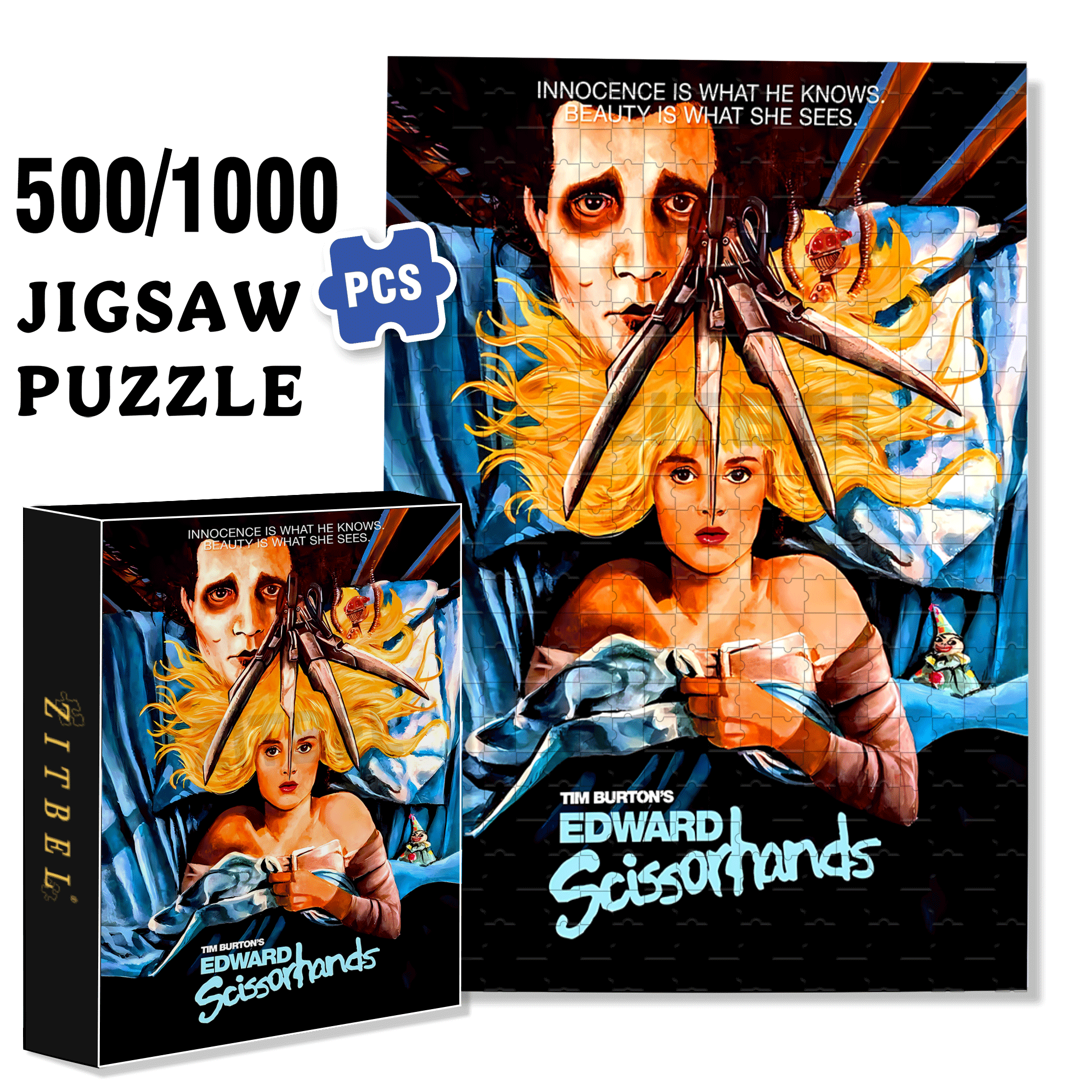 Edward Scissorhands 500pcs/1000pcs Jigsaw Puzzle, Scratch-Resistant, Interactive Family Game & Brain-Boosting DIY Decor, Perfect for Halloween, Christmas & New Year Gifts, Family Puzzle Game