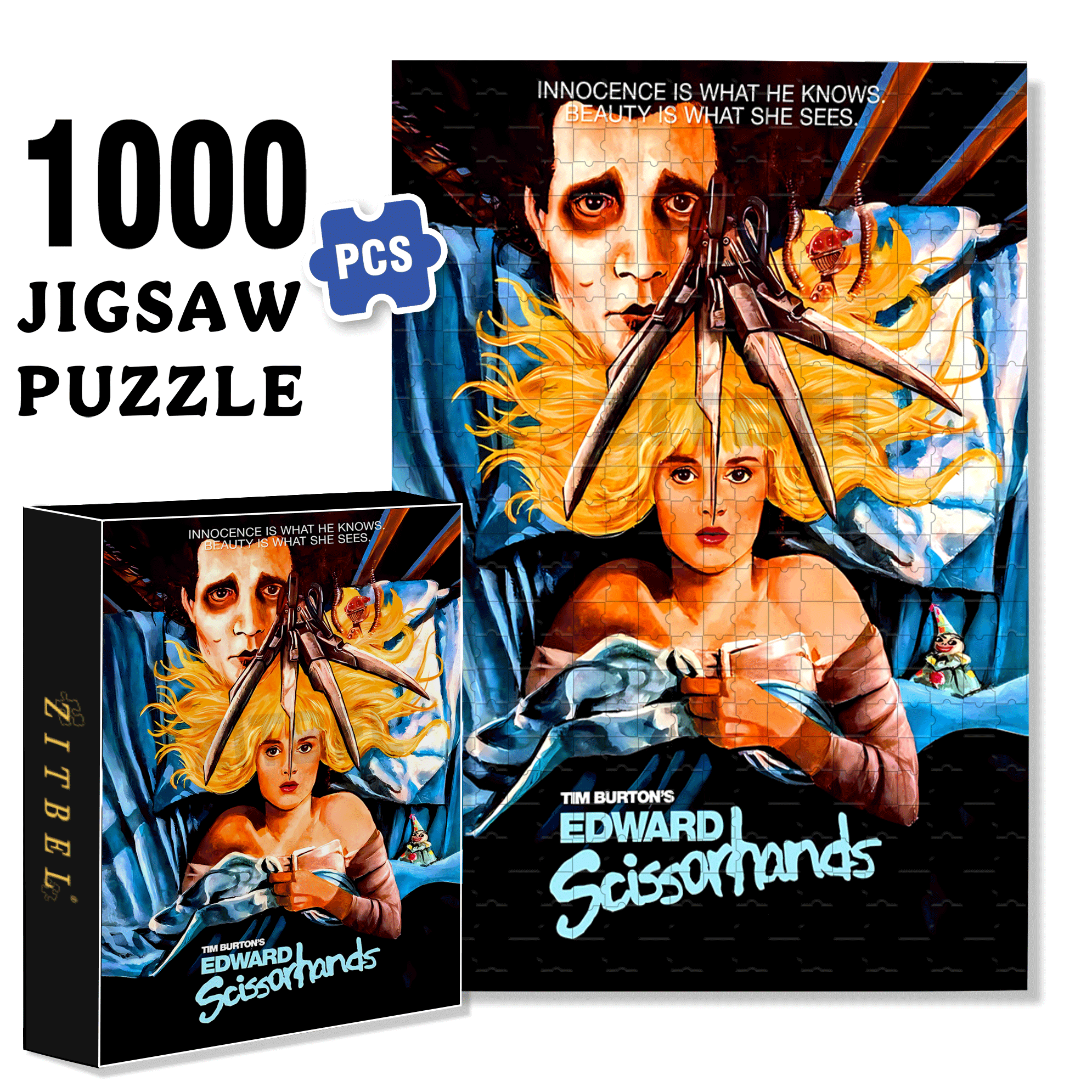 Edward Scissorhands 500pcs/1000pcs Jigsaw Puzzle, Scratch-Resistant, Interactive Family Game & Brain-Boosting DIY Decor, Perfect for Halloween, Christmas & New Year Gifts, Family Puzzle Game