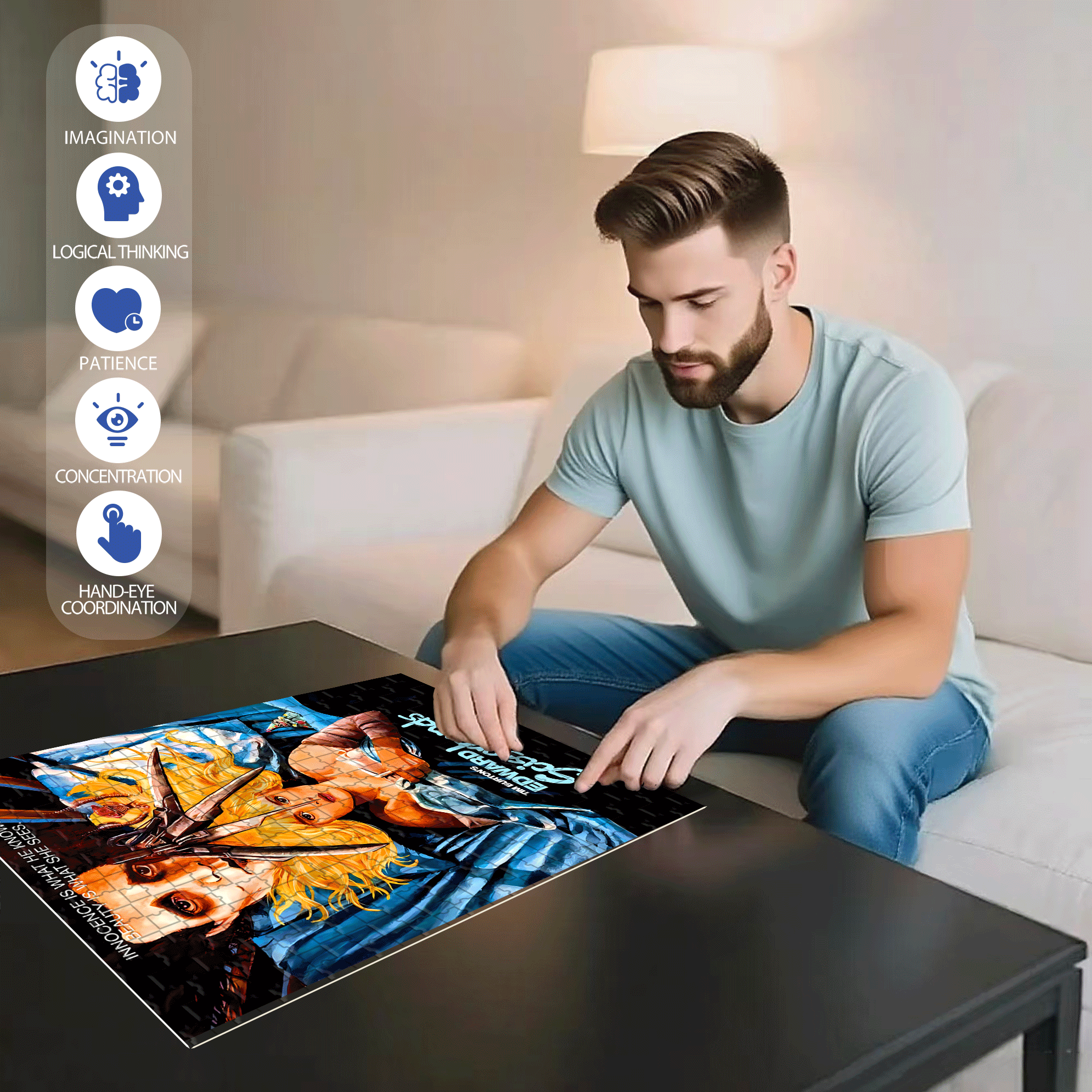 Edward Scissorhands 500pcs/1000pcs Jigsaw Puzzle, Scratch-Resistant, Interactive Family Game & Brain-Boosting DIY Decor, Perfect for Halloween, Christmas & New Year Gifts, Family Puzzle Game