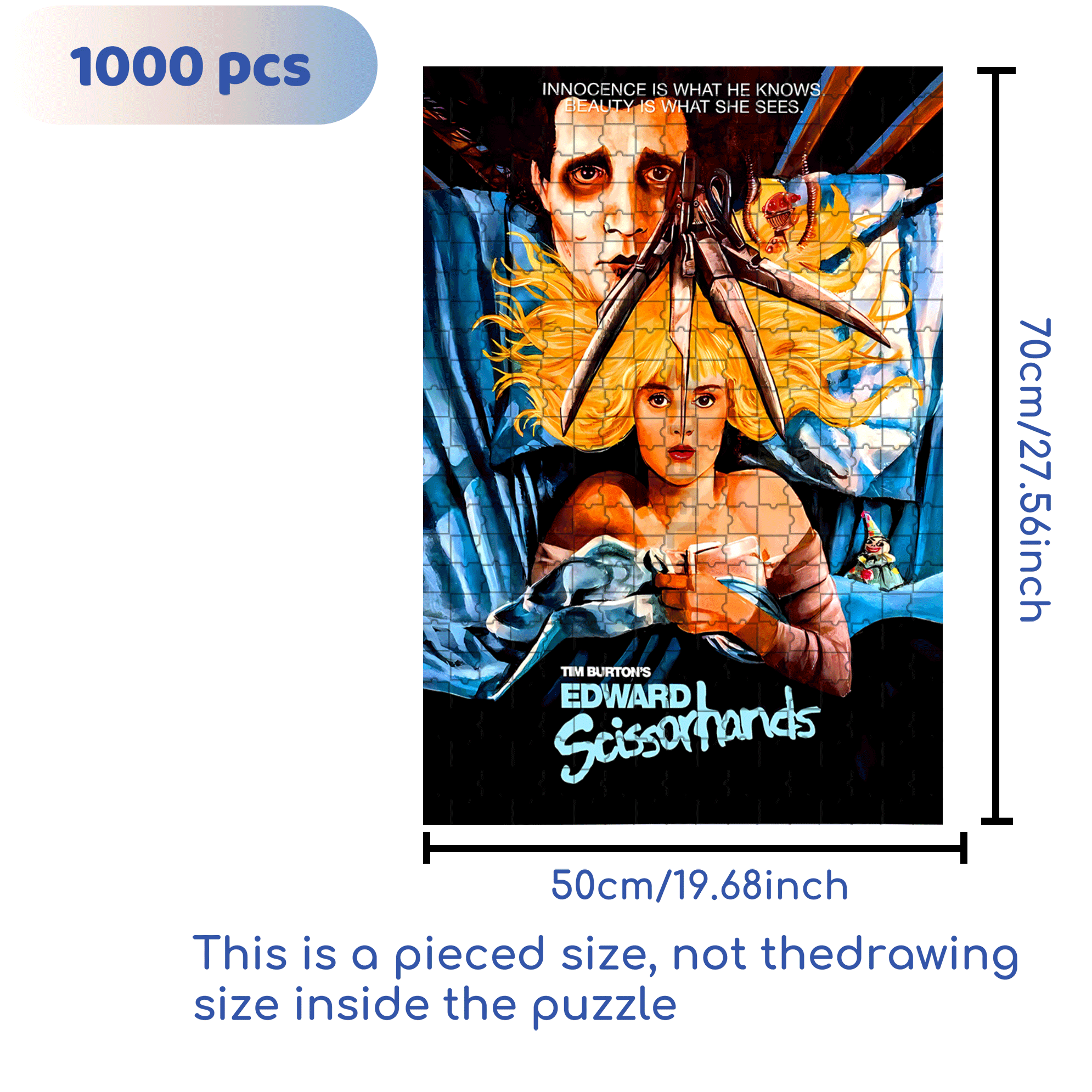 Edward Scissorhands 500pcs/1000pcs Jigsaw Puzzle, Scratch-Resistant, Interactive Family Game & Brain-Boosting DIY Decor, Perfect for Halloween, Christmas & New Year Gifts, Family Puzzle Game