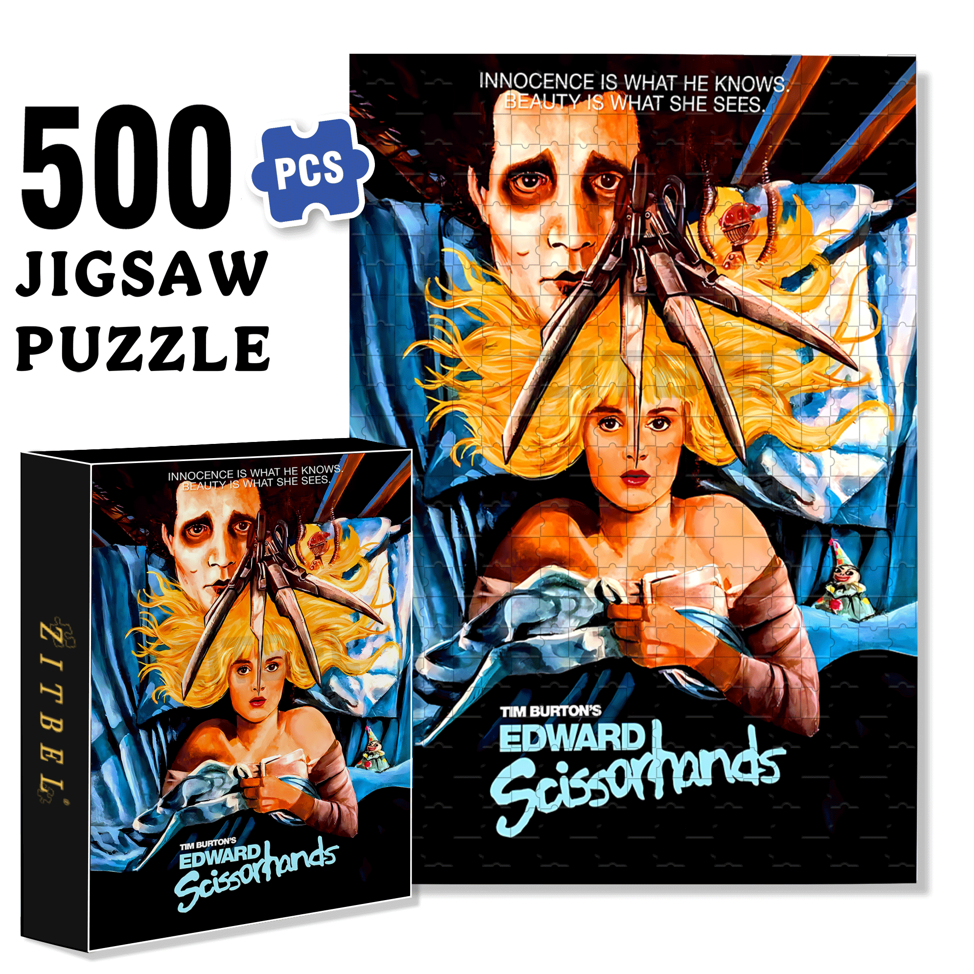 Edward Scissorhands 500pcs/1000pcs Jigsaw Puzzle, Scratch-Resistant, Interactive Family Game & Brain-Boosting DIY Decor, Perfect for Halloween, Christmas & New Year Gifts, Family Puzzle Game