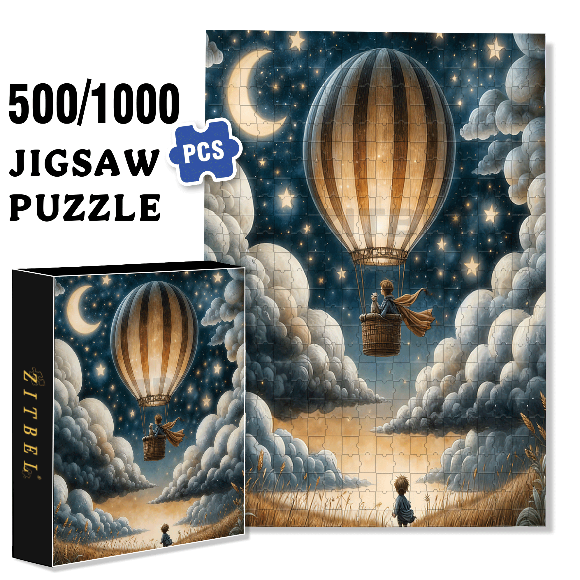 Enchanting Hot Air Balloon 500pcs/1000pcs Jigsaw Puzzle, Scratch-Resistant, Interactive Family Game & Brain-Boosting DIY Decor, Perfect for Halloween, Christmas & New Year Gifts, Family Puzzle Game