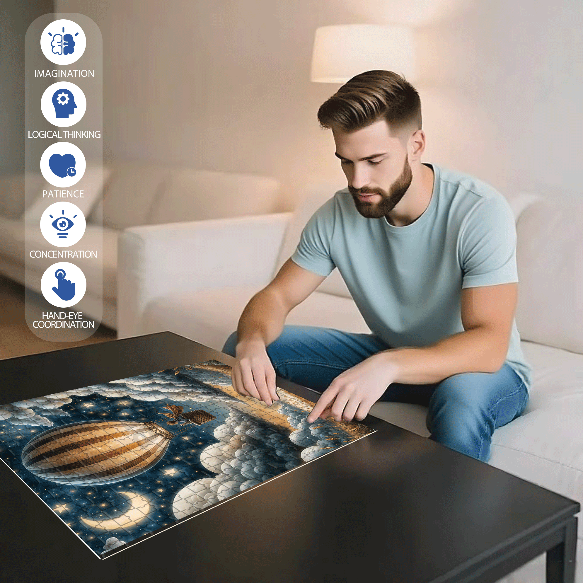 Enchanting Hot Air Balloon 500pcs/1000pcs Jigsaw Puzzle, Scratch-Resistant, Interactive Family Game & Brain-Boosting DIY Decor, Perfect for Halloween, Christmas & New Year Gifts, Family Puzzle Game