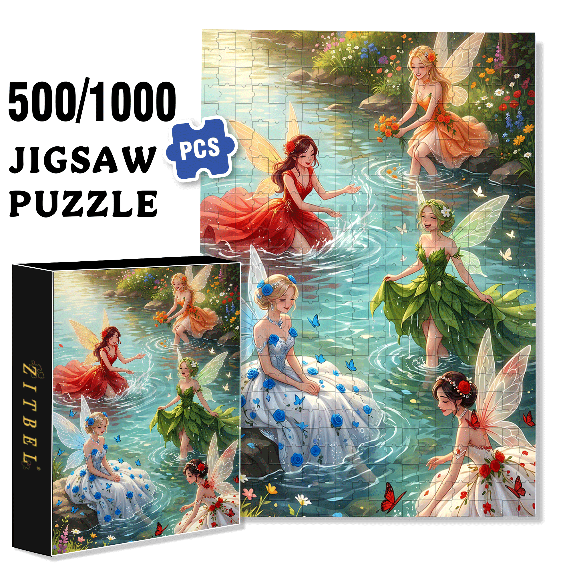 Fairy Of The Stream 500pcs/1000pcs Jigsaw Puzzle, Scratch-Resistant, Interactive Family Game & Brain-Boosting DIY Decor, Perfect for Halloween, Christmas & New Year Gifts, Family Puzzle Game