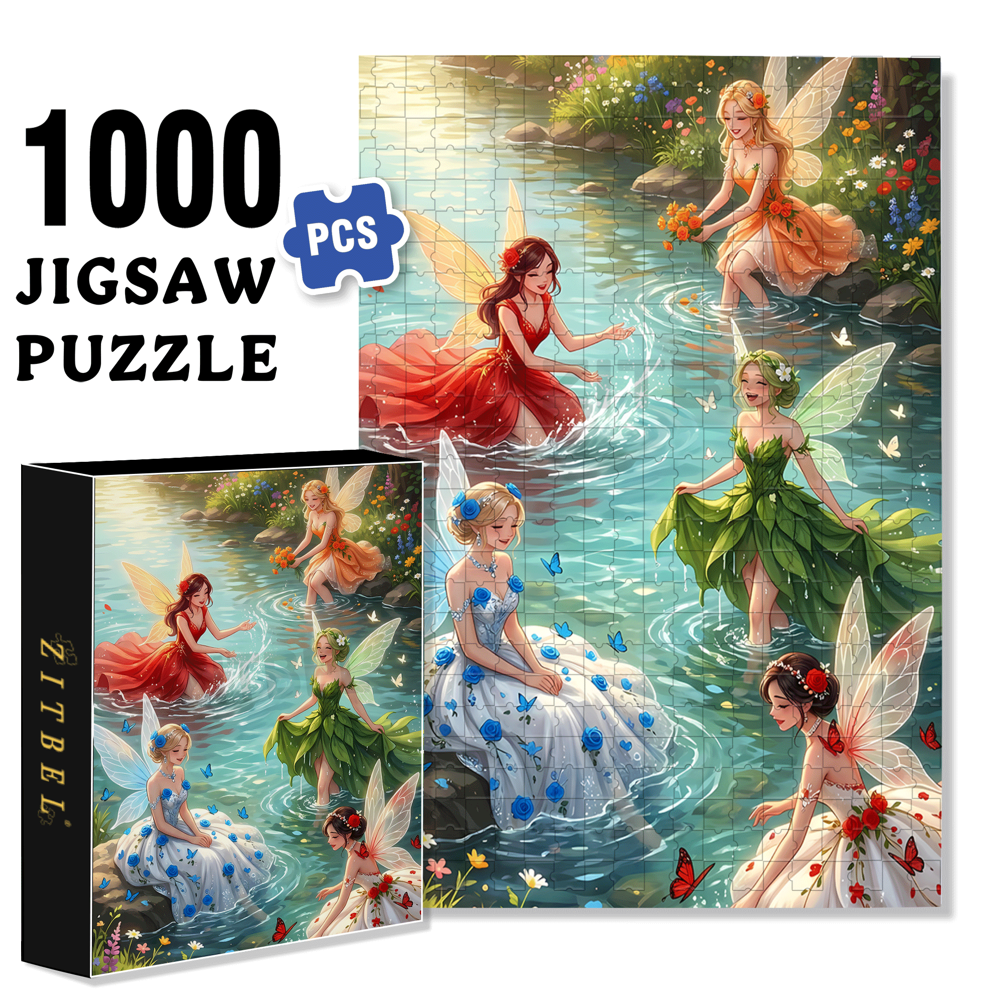Fairy Of The Stream 500pcs/1000pcs Jigsaw Puzzle, Scratch-Resistant, Interactive Family Game & Brain-Boosting DIY Decor, Perfect for Halloween, Christmas & New Year Gifts, Family Puzzle Game