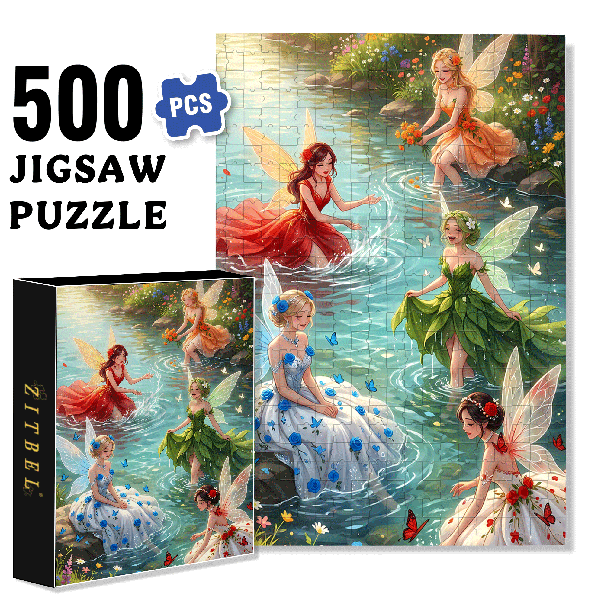 Fairy Of The Stream 500pcs/1000pcs Jigsaw Puzzle, Scratch-Resistant, Interactive Family Game & Brain-Boosting DIY Decor, Perfect for Halloween, Christmas & New Year Gifts, Family Puzzle Game
