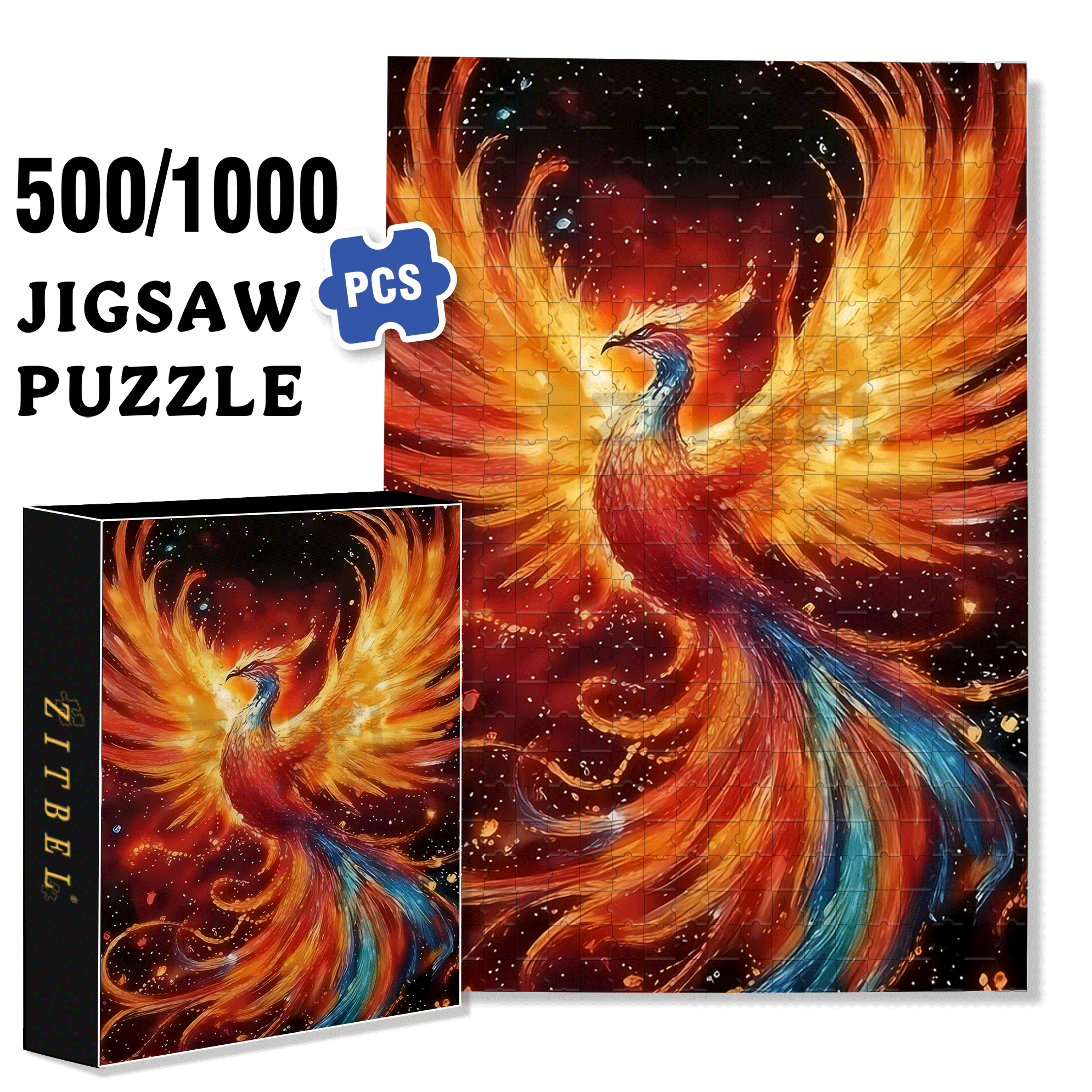 Fire Phoenix 500pcs/1000pcs Jigsaw Puzzle, Scratch-Resistant, Interactive Family Game & Brain-Boosting DIY Decor, Perfect for Halloween, Christmas & New Year Gifts, Family Puzzle Game