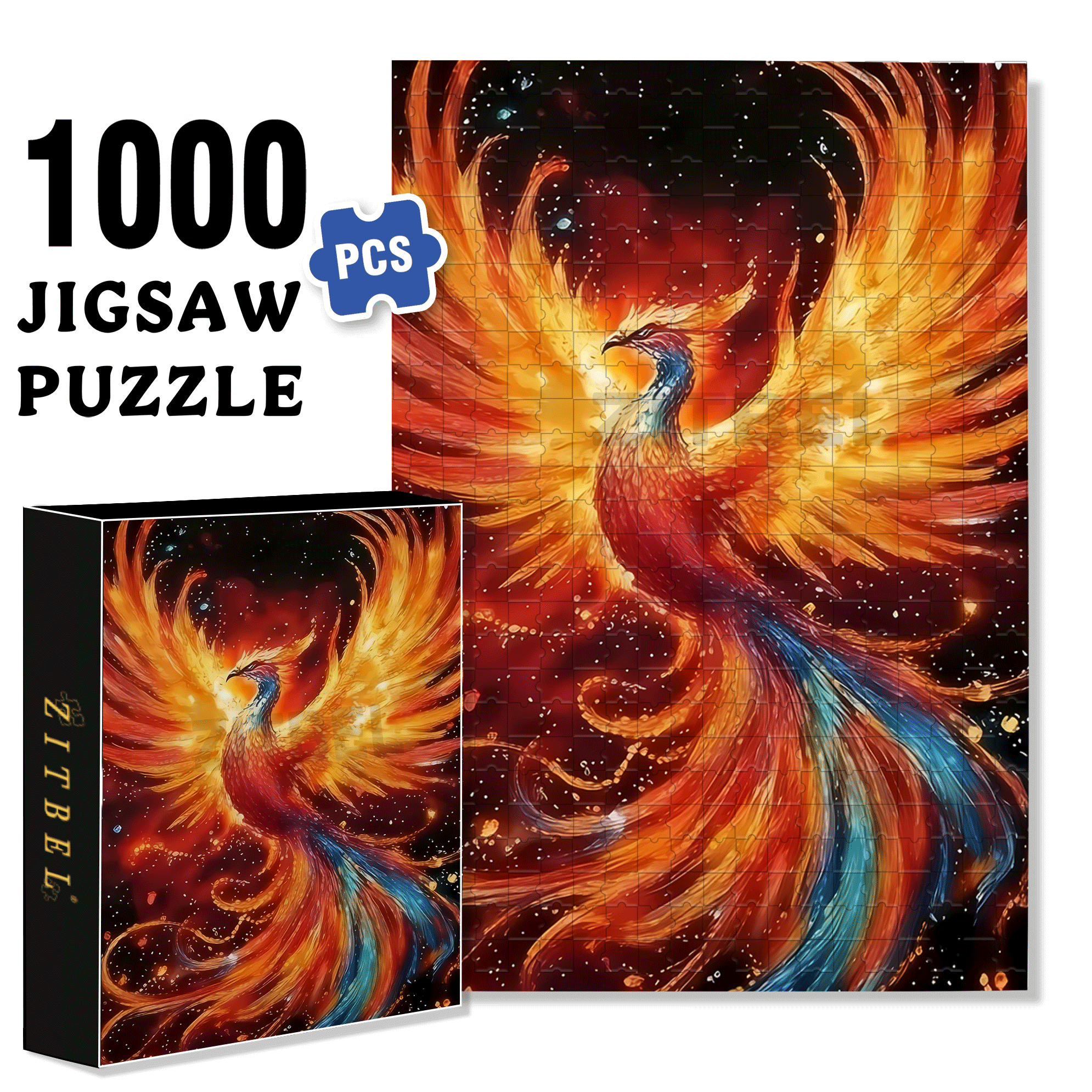 Fire Phoenix 500pcs/1000pcs Jigsaw Puzzle, Scratch-Resistant, Interactive Family Game & Brain-Boosting DIY Decor, Perfect for Halloween, Christmas & New Year Gifts, Family Puzzle Game