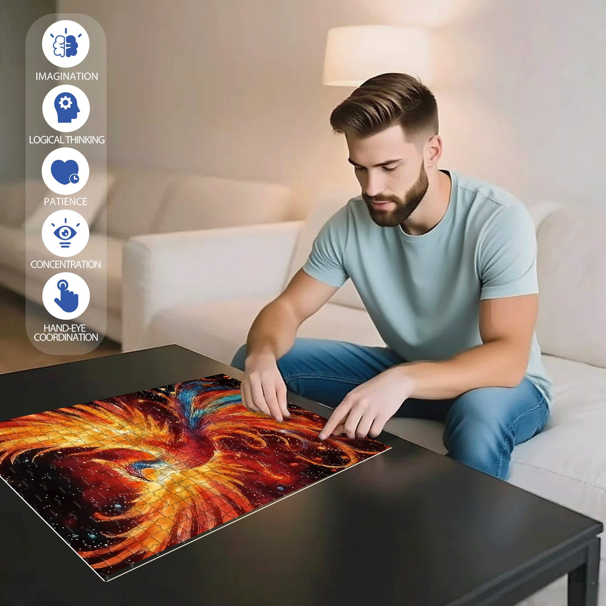 Fire Phoenix 500pcs/1000pcs Jigsaw Puzzle, Scratch-Resistant, Interactive Family Game & Brain-Boosting DIY Decor, Perfect for Halloween, Christmas & New Year Gifts, Family Puzzle Game