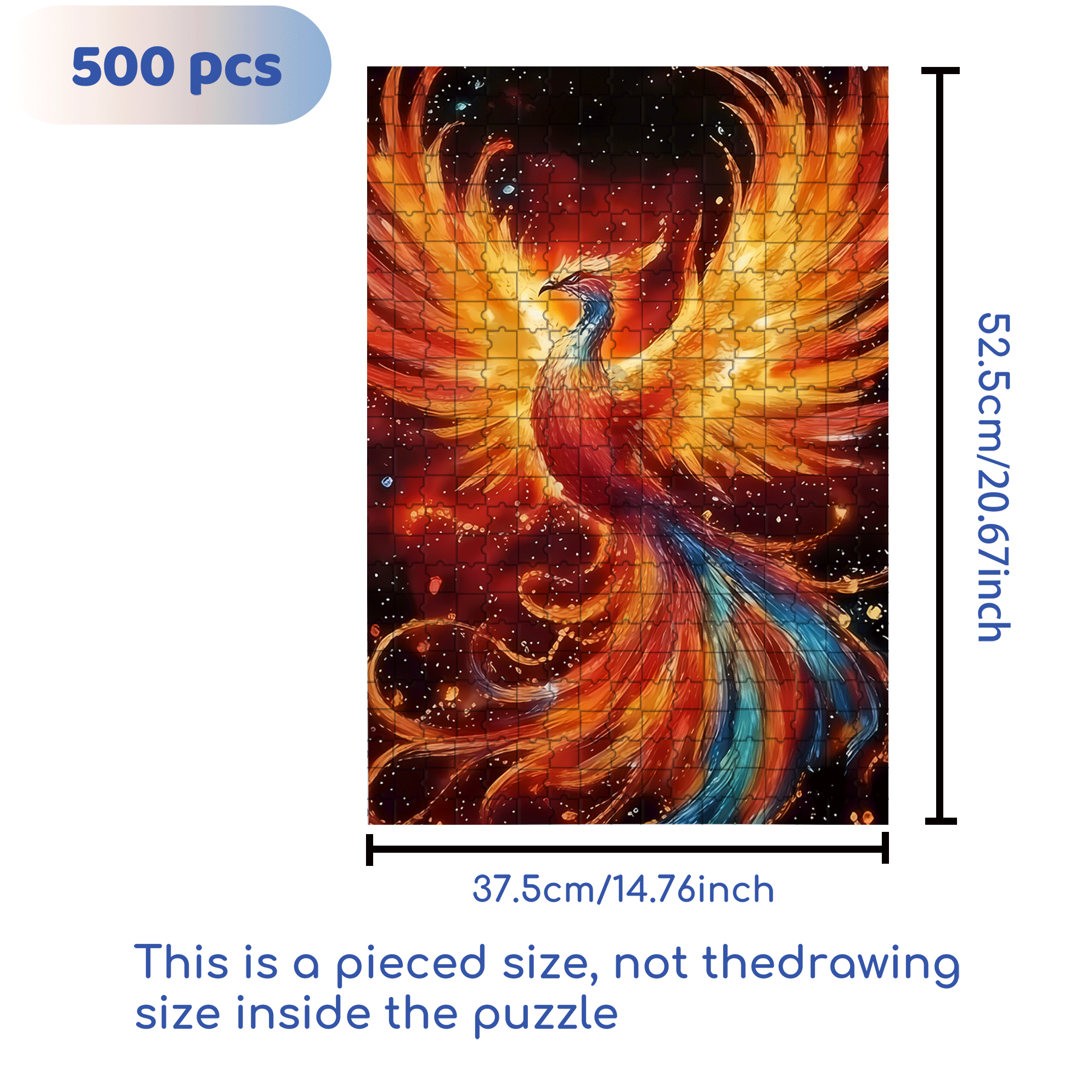 Fire Phoenix 500pcs/1000pcs Jigsaw Puzzle, Scratch-Resistant, Interactive Family Game & Brain-Boosting DIY Decor, Perfect for Halloween, Christmas & New Year Gifts, Family Puzzle Game