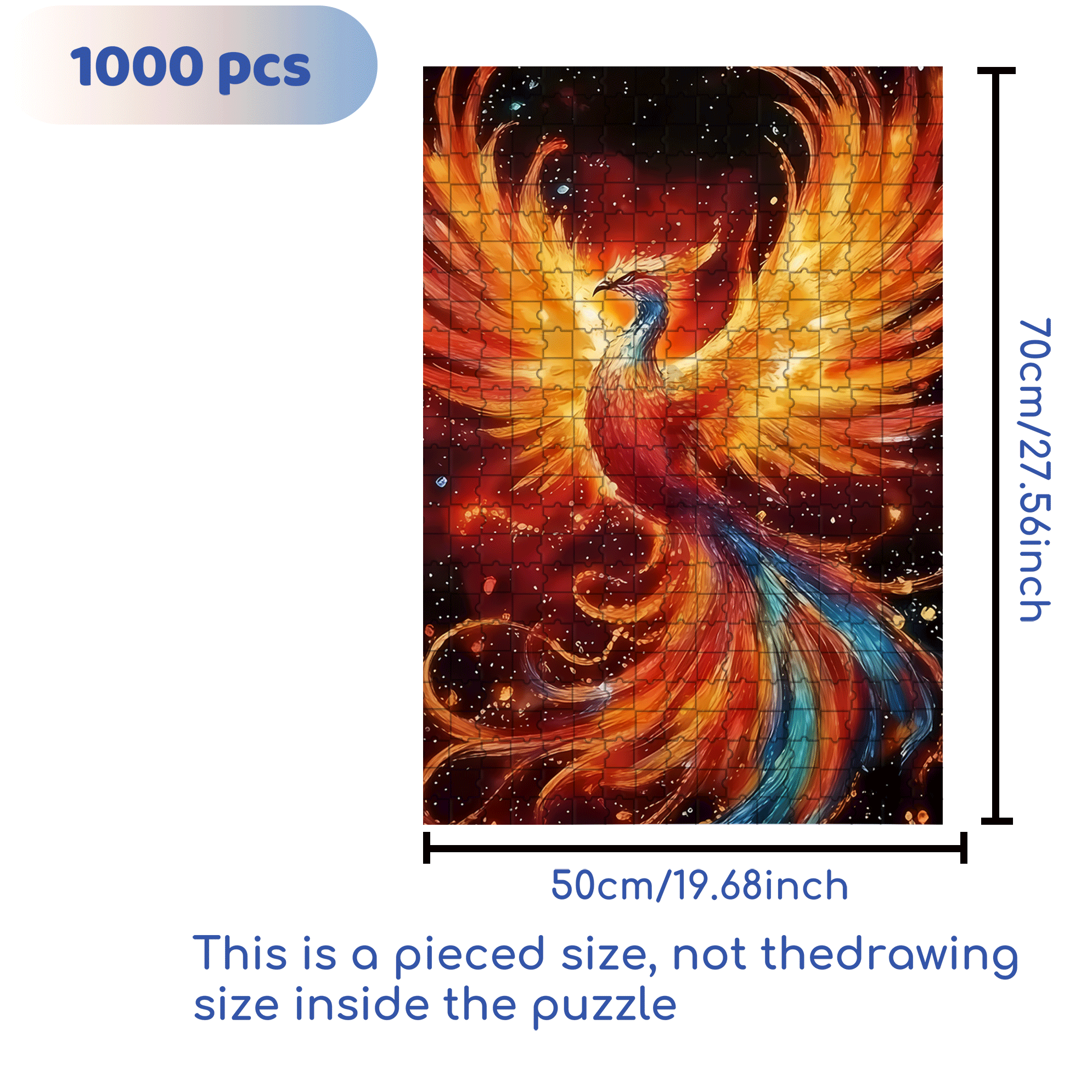 Fire Phoenix 500pcs/1000pcs Jigsaw Puzzle, Scratch-Resistant, Interactive Family Game & Brain-Boosting DIY Decor, Perfect for Halloween, Christmas & New Year Gifts, Family Puzzle Game