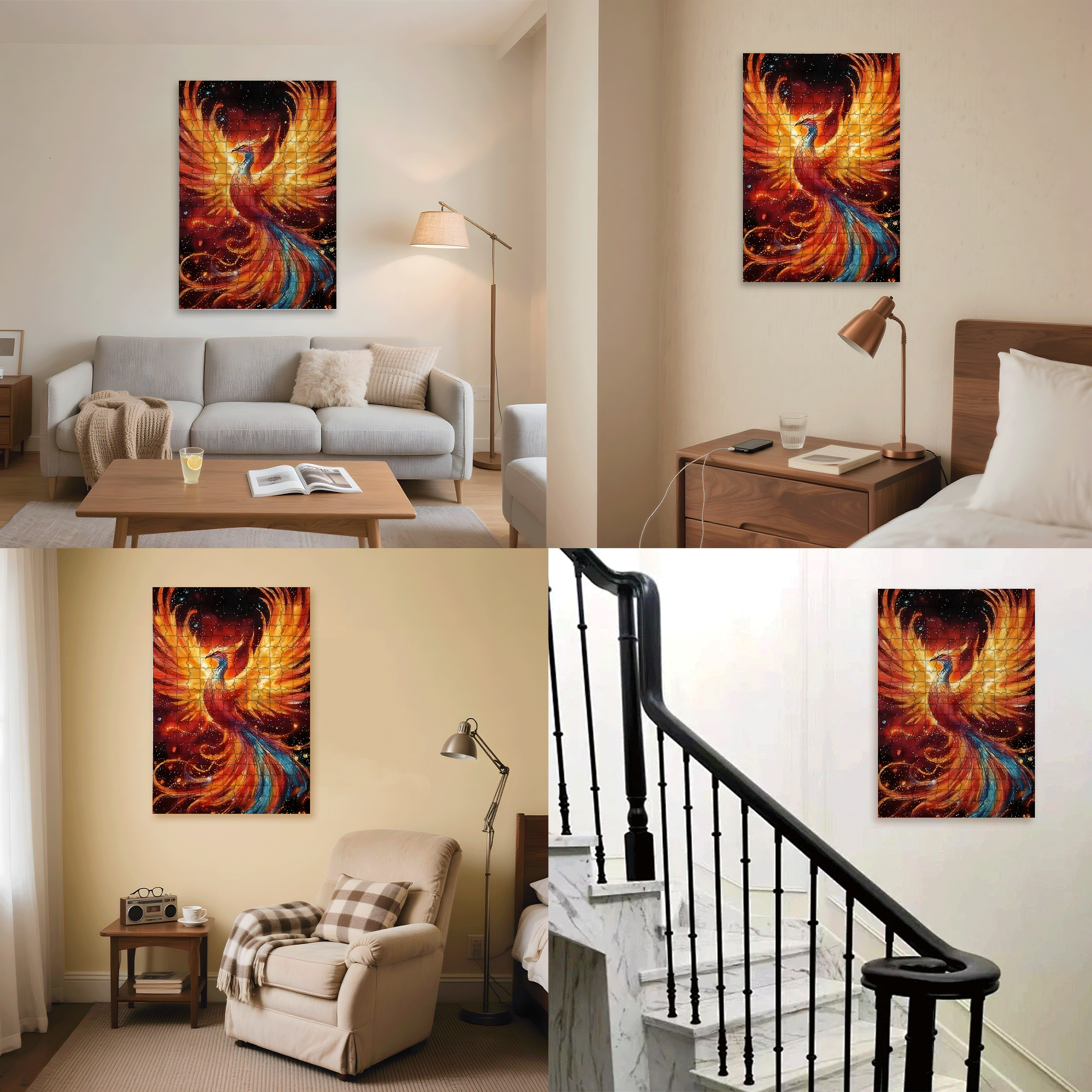 Fire Phoenix 500pcs/1000pcs Jigsaw Puzzle, Scratch-Resistant, Interactive Family Game & Brain-Boosting DIY Decor, Perfect for Halloween, Christmas & New Year Gifts, Family Puzzle Game