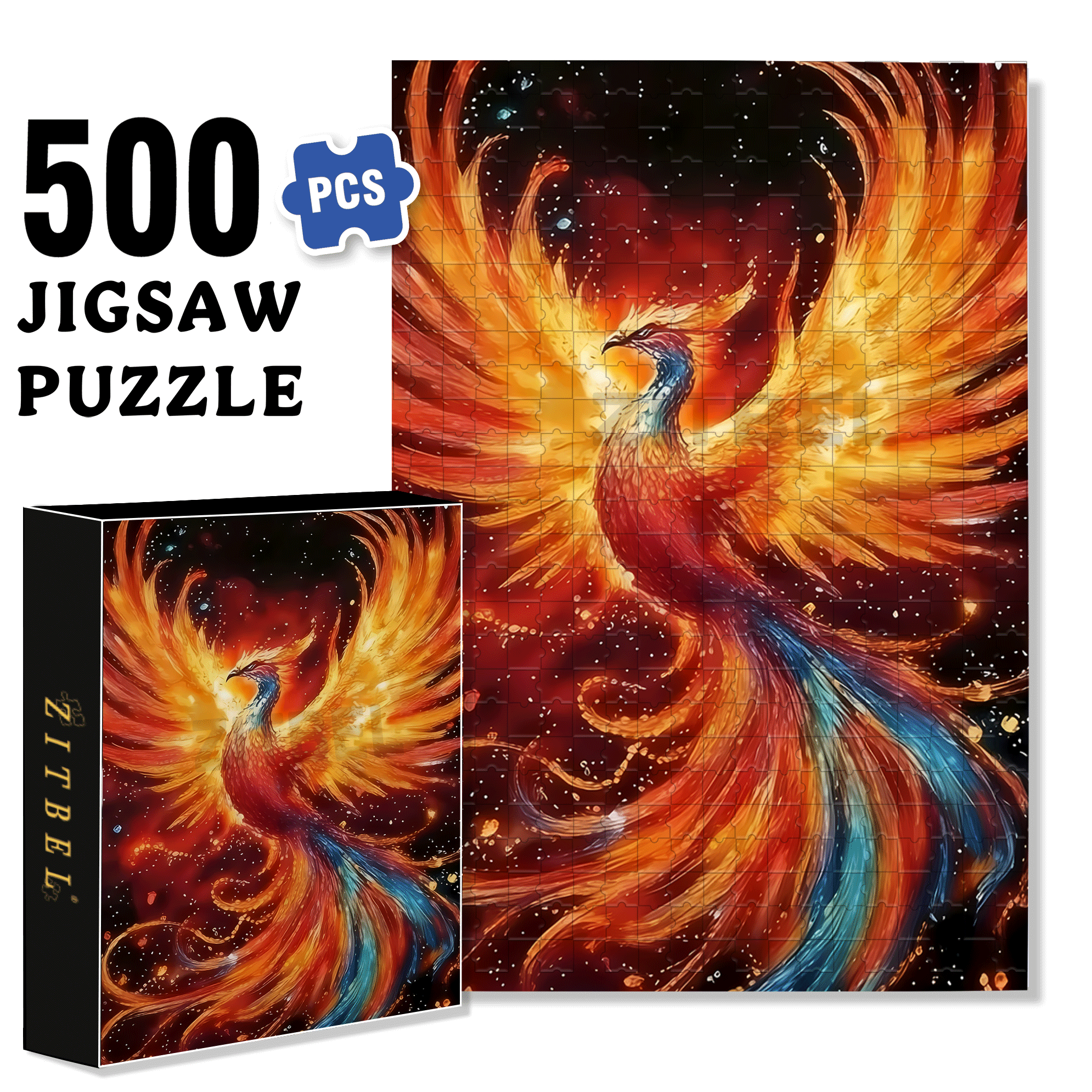 Fire Phoenix 500pcs/1000pcs Jigsaw Puzzle, Scratch-Resistant, Interactive Family Game & Brain-Boosting DIY Decor, Perfect for Halloween, Christmas & New Year Gifts, Family Puzzle Game