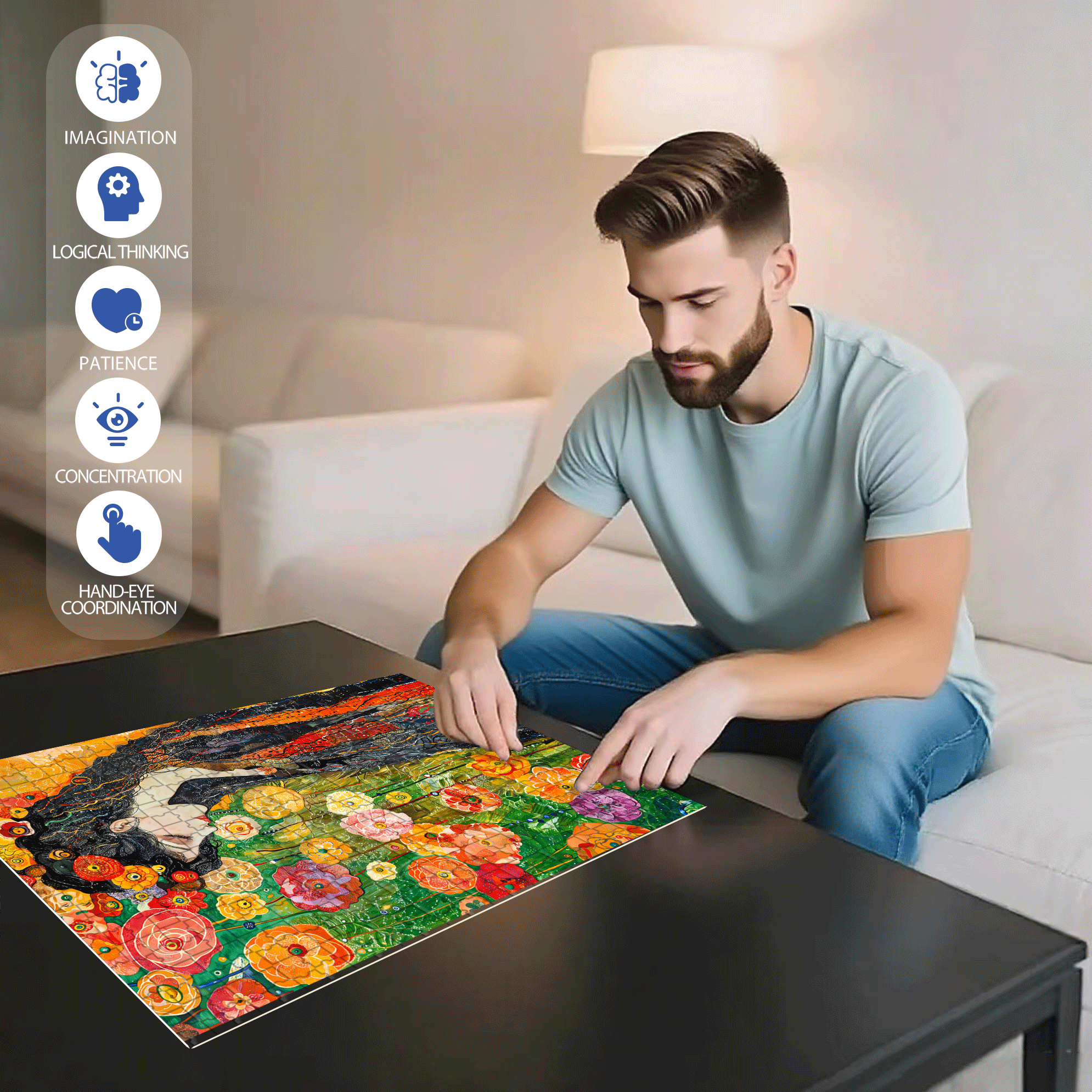 Flower Dream 500pcs/1000pcs Jigsaw Puzzle, Scratch-Resistant, Interactive Family Game & Brain-Boosting DIY Decor, Perfect for Halloween, Christmas & New Year Gifts, Family Puzzle Game