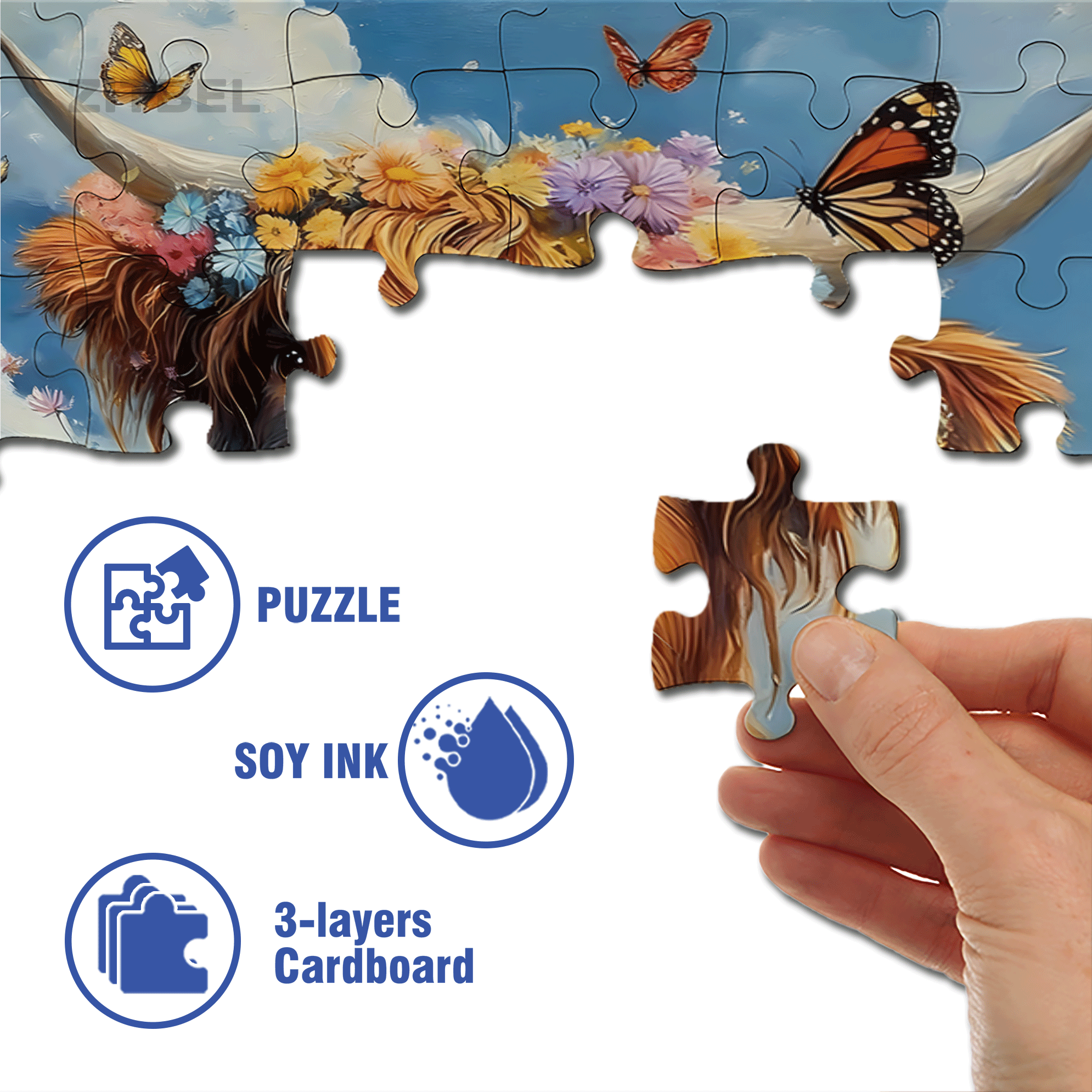 Garland Highland Cattle 500pcs/1000pcs Jigsaw Puzzle, Scratch-Resistant, Interactive Family Game & Brain-Boosting DIY Decor, Perfect for Halloween, Christmas & New Year Gifts, Family Puzzle Game