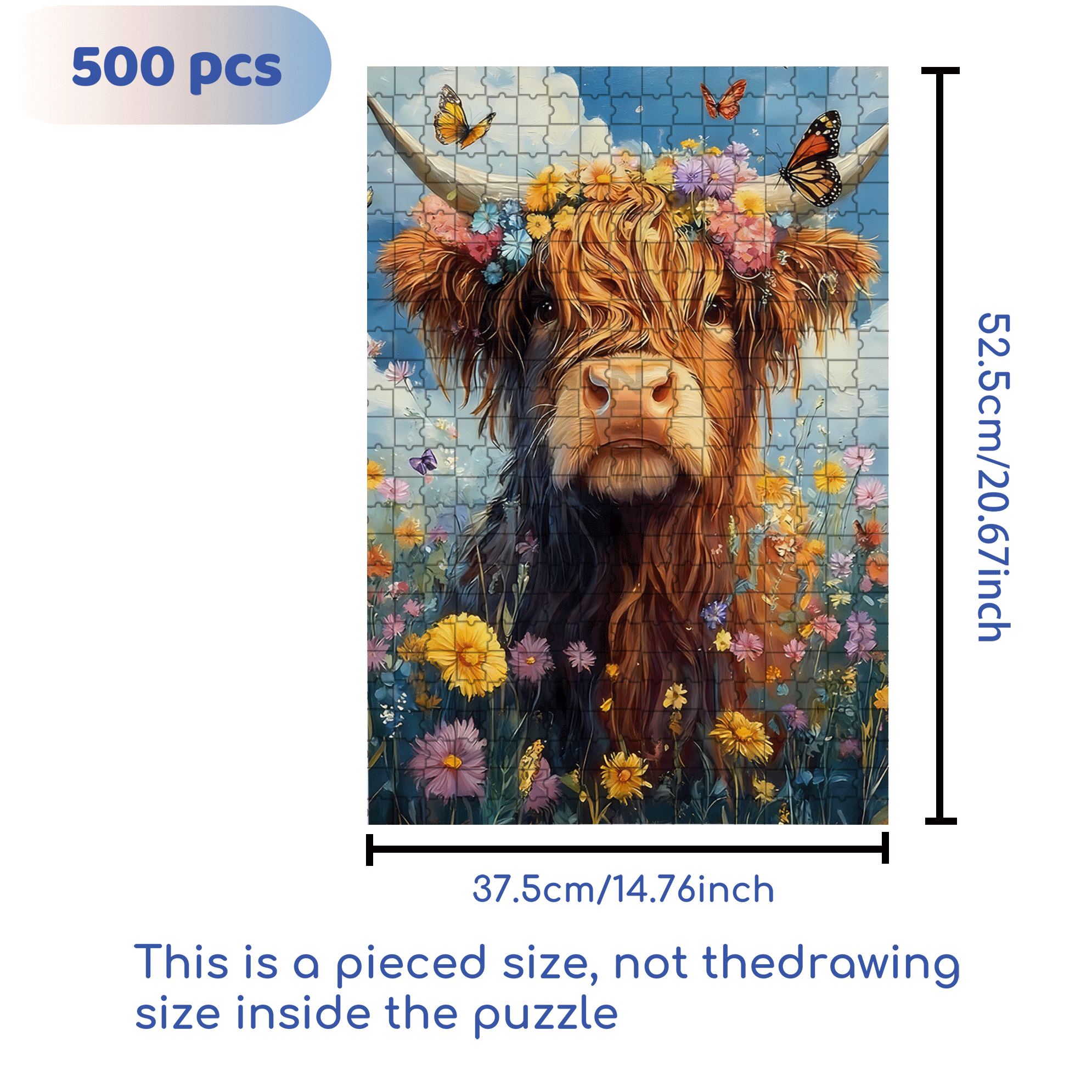 Garland Highland Cattle 500pcs/1000pcs Jigsaw Puzzle, Scratch-Resistant, Interactive Family Game & Brain-Boosting DIY Decor, Perfect for Halloween, Christmas & New Year Gifts, Family Puzzle Game