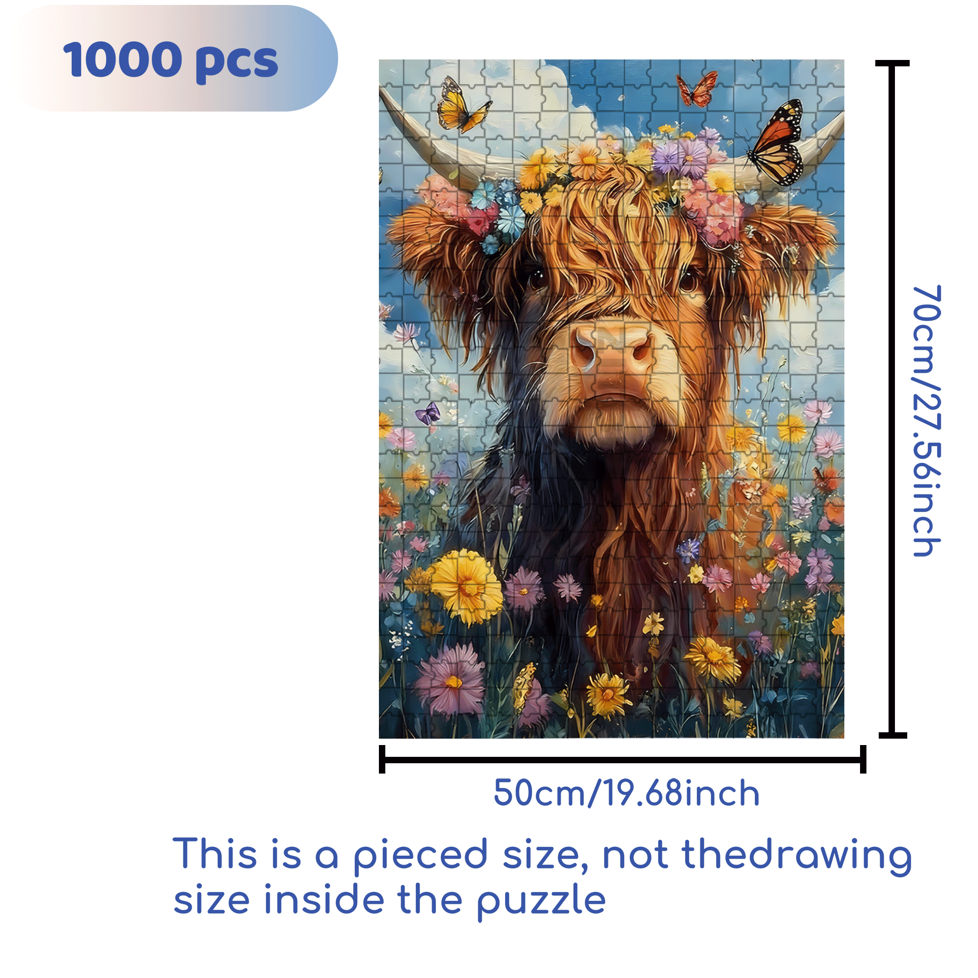 Garland Highland Cattle 500pcs/1000pcs Jigsaw Puzzle, Scratch-Resistant, Interactive Family Game & Brain-Boosting DIY Decor, Perfect for Halloween, Christmas & New Year Gifts, Family Puzzle Game