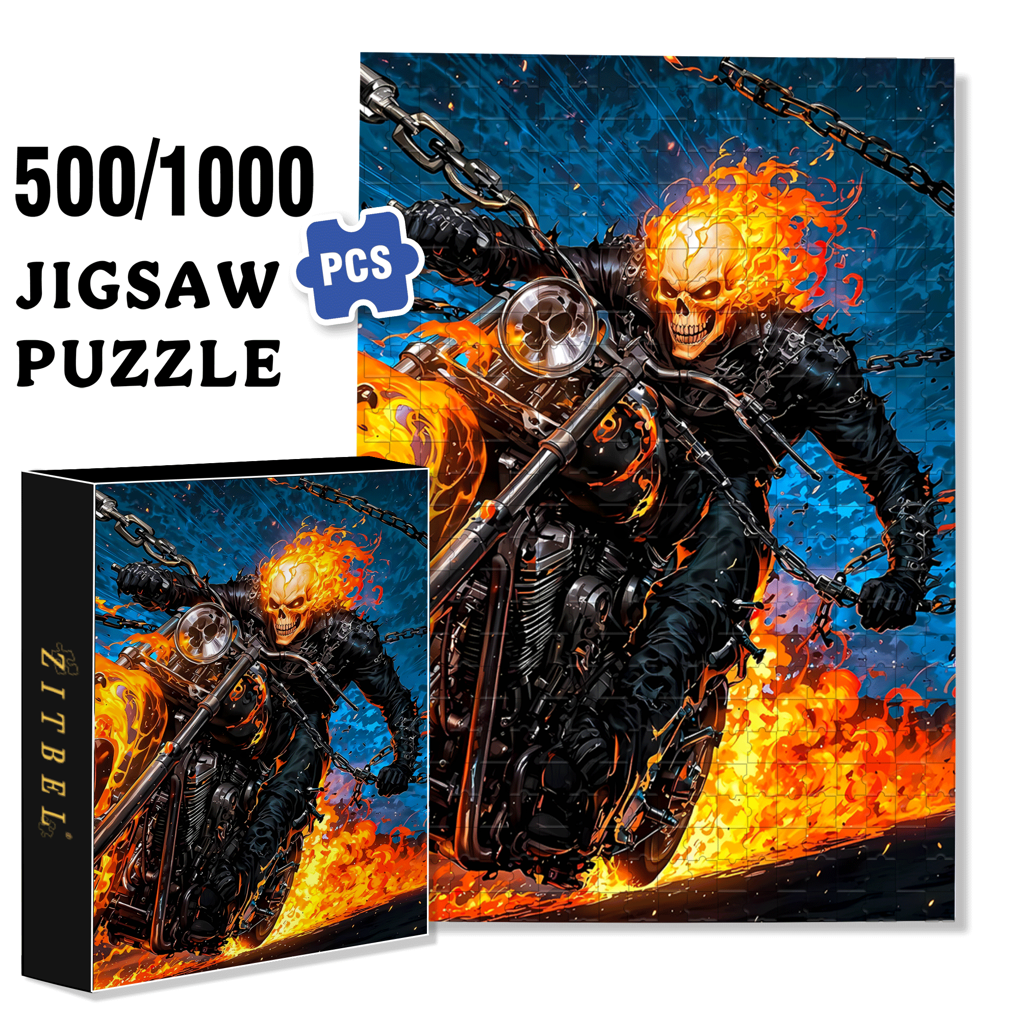 GHOST RIDER 500pcs/1000pcs Jigsaw Puzzle, Scratch-Resistant, Interactive Family Game & Brain-Boosting DIY Decor, Perfect for Halloween, Christmas & New Year Gifts, Family Puzzle Game