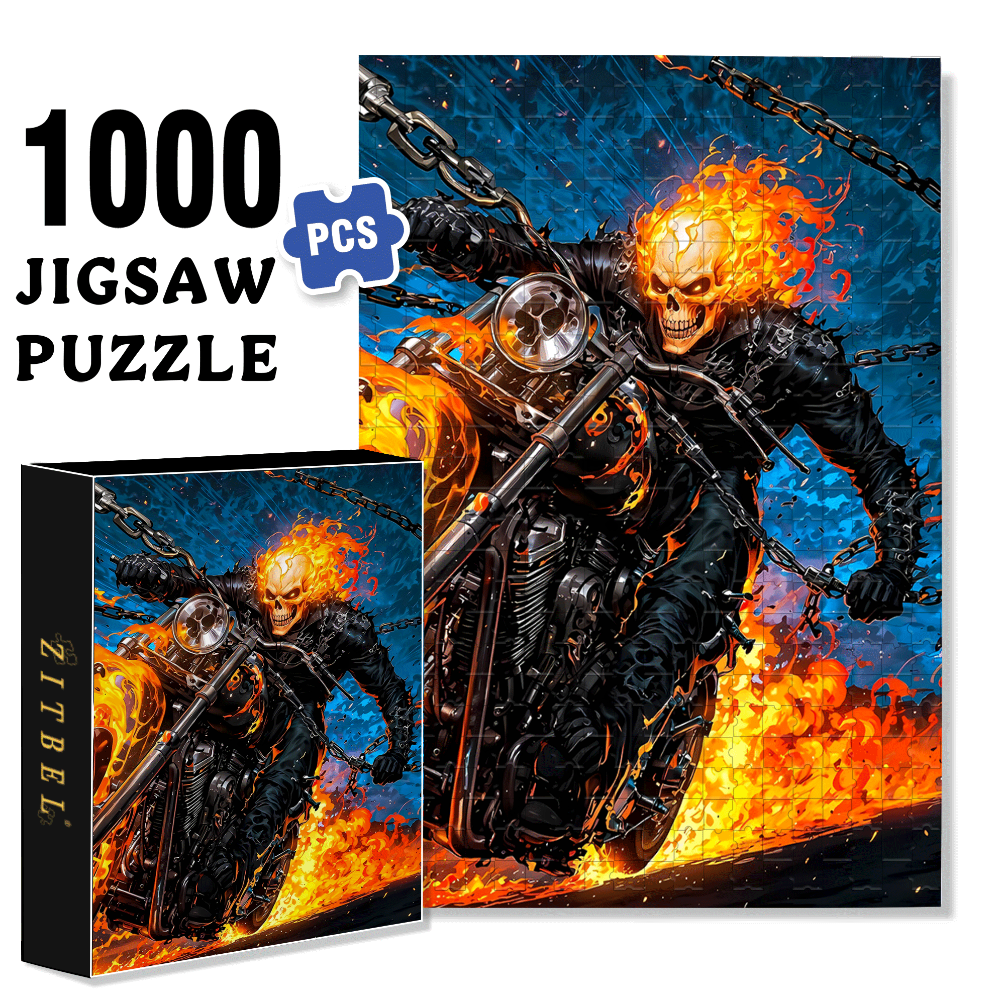 GHOST RIDER 500pcs/1000pcs Jigsaw Puzzle, Scratch-Resistant, Interactive Family Game & Brain-Boosting DIY Decor, Perfect for Halloween, Christmas & New Year Gifts, Family Puzzle Game