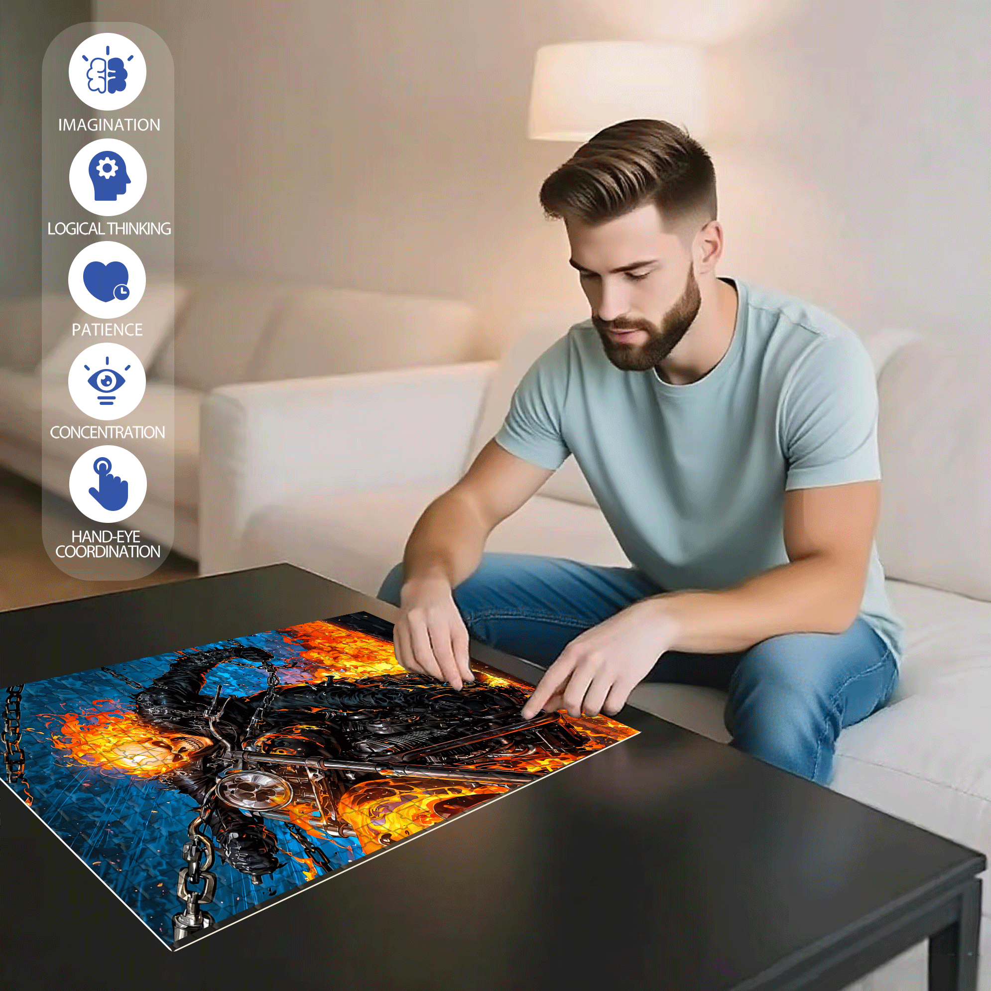 GHOST RIDER 500pcs/1000pcs Jigsaw Puzzle, Scratch-Resistant, Interactive Family Game & Brain-Boosting DIY Decor, Perfect for Halloween, Christmas & New Year Gifts, Family Puzzle Game