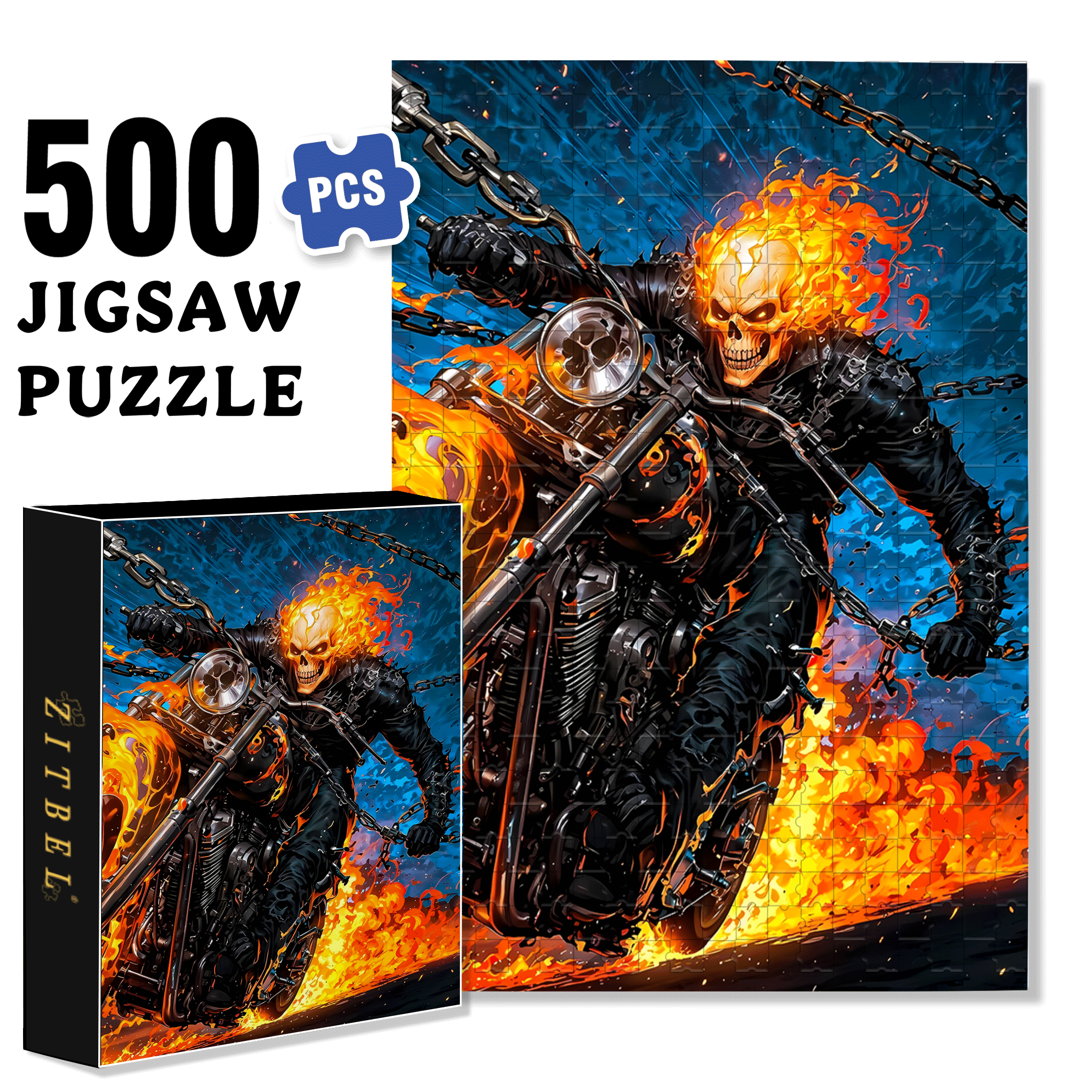 GHOST RIDER 500pcs/1000pcs Jigsaw Puzzle, Scratch-Resistant, Interactive Family Game & Brain-Boosting DIY Decor, Perfect for Halloween, Christmas & New Year Gifts, Family Puzzle Game