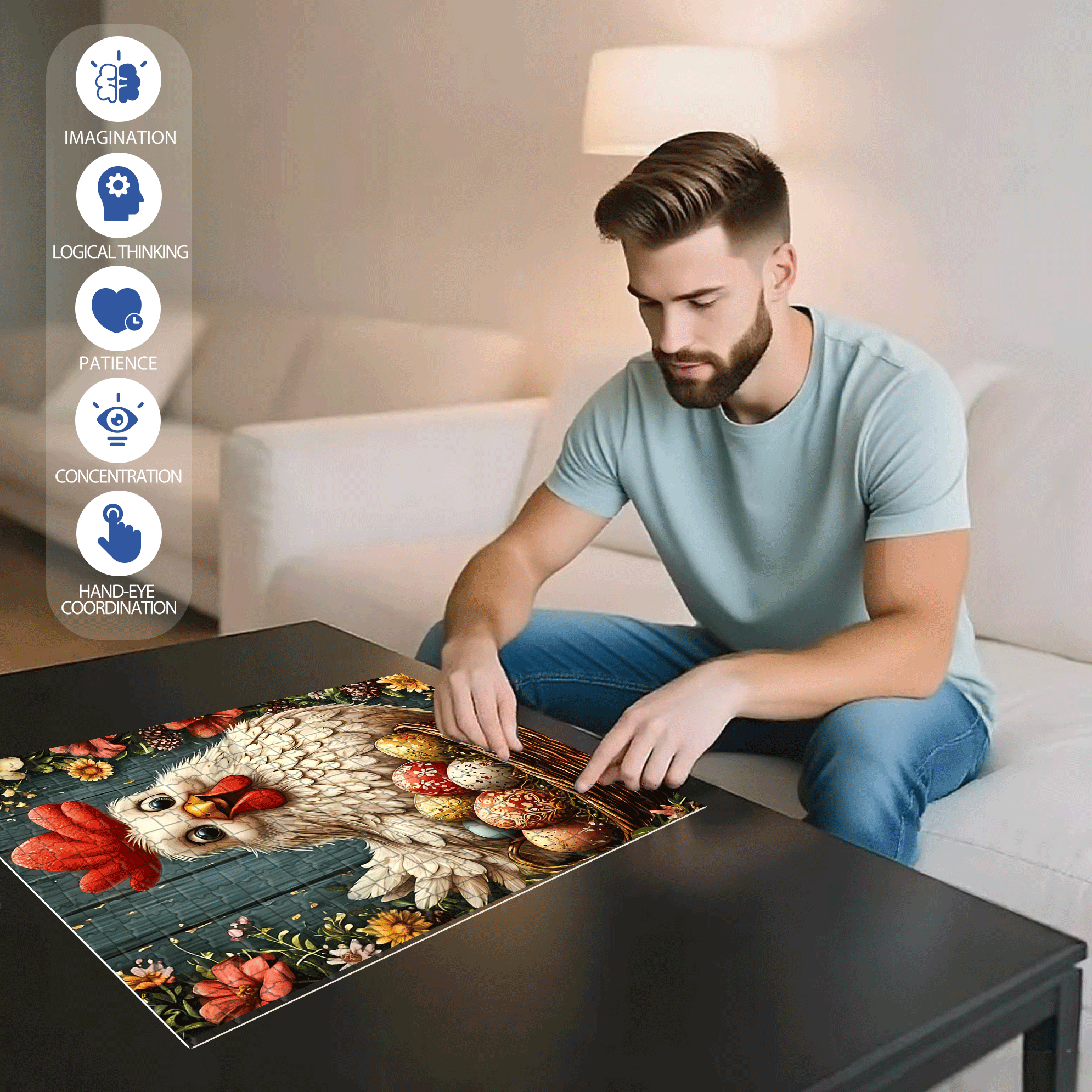Golden Egg Basket 500pcs/1000pcs Jigsaw Puzzle, Scratch-Resistant, Interactive Family Game & Brain-Boosting DIY Decor, Perfect for Halloween, Christmas & New Year Gifts, Family Puzzle Game