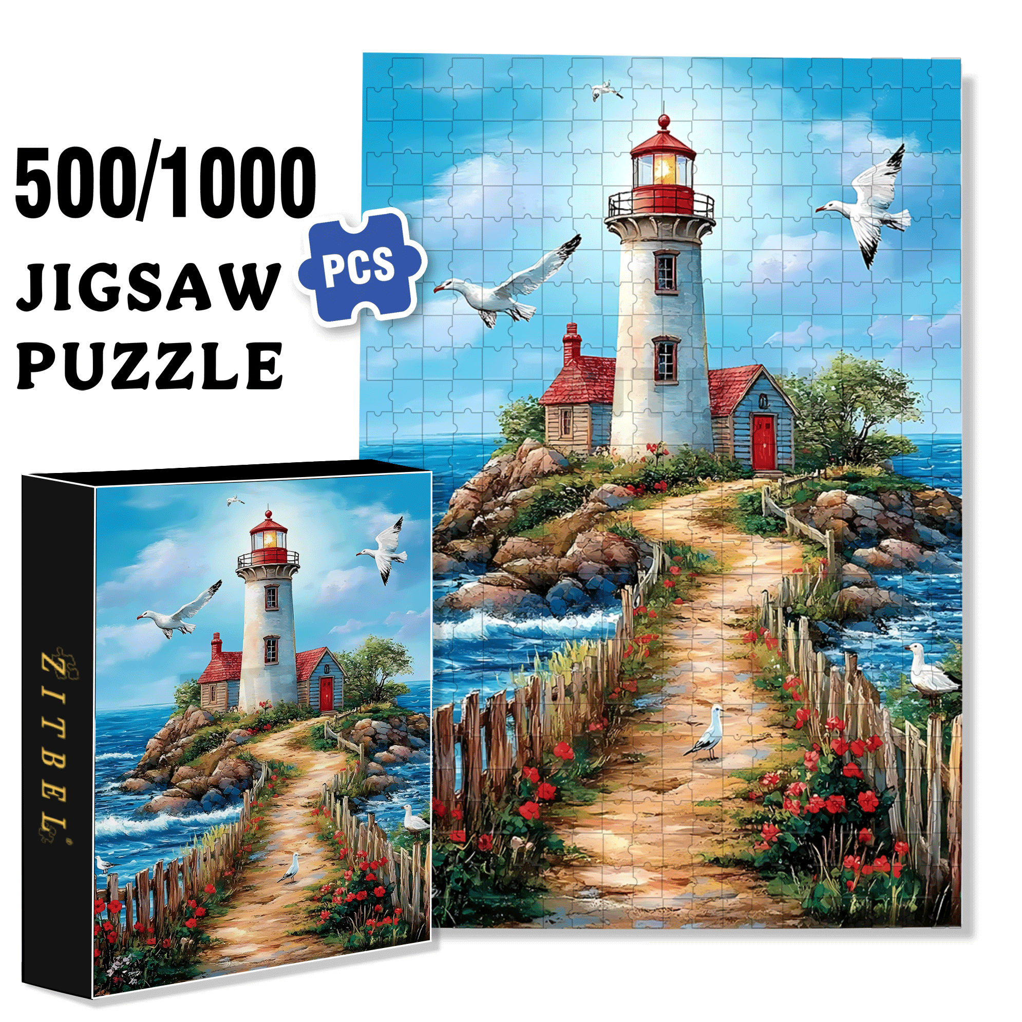 Lighthouse Watcher 500pcs/1000pcs Jigsaw Puzzle, Scratch-Resistant, Interactive Family Game & Brain-Boosting DIY Decor, Perfect for Halloween, Christmas & New Year Gifts, Family Puzzle Game