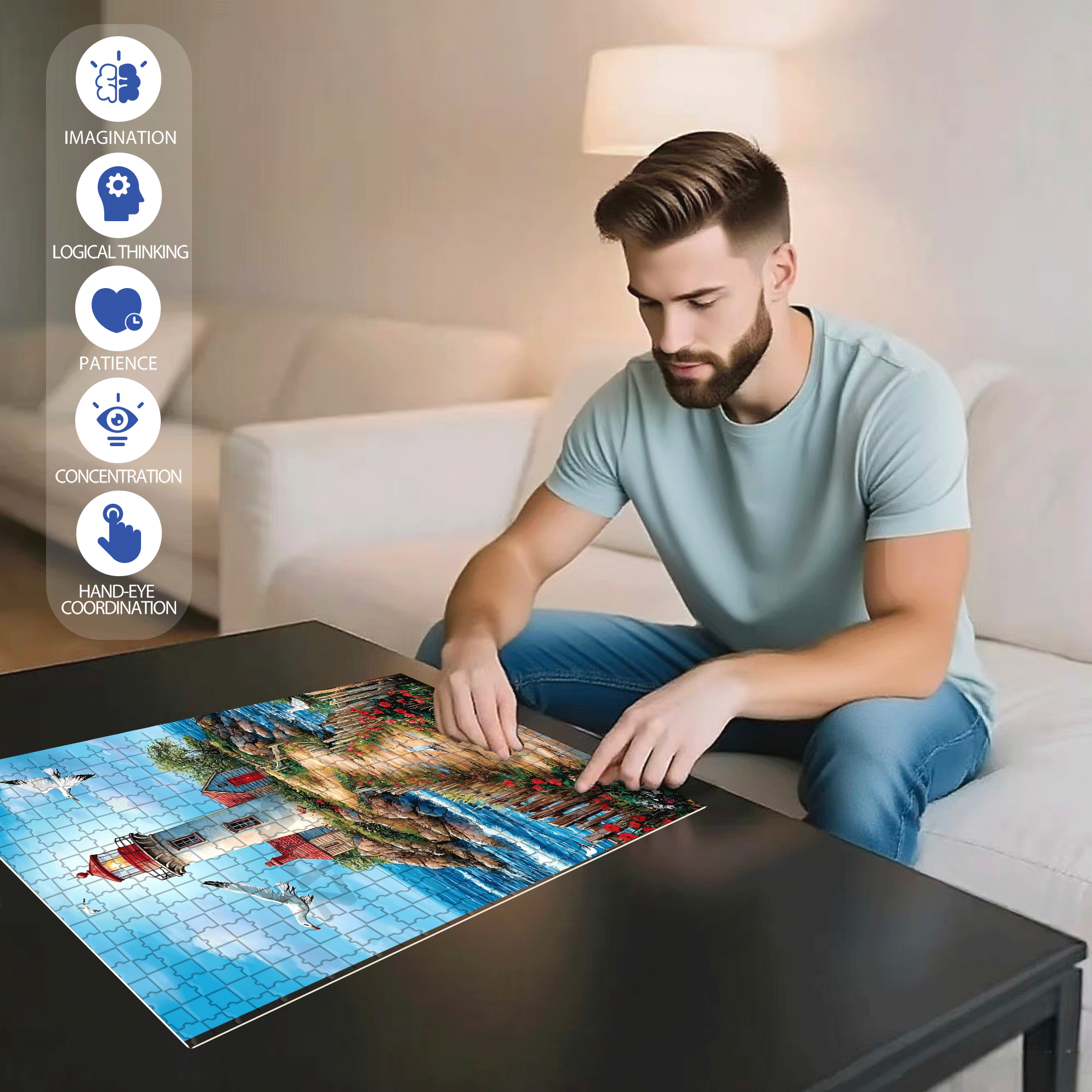 Lighthouse Watcher 500pcs/1000pcs Jigsaw Puzzle, Scratch-Resistant, Interactive Family Game & Brain-Boosting DIY Decor, Perfect for Halloween, Christmas & New Year Gifts, Family Puzzle Game
