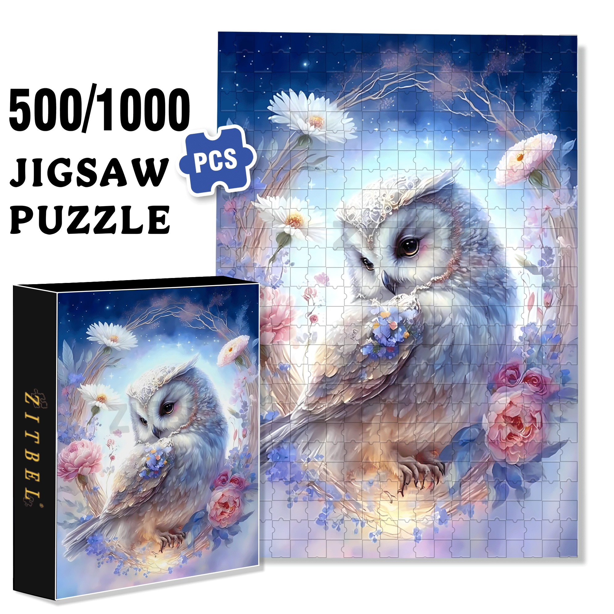 Moon Owl 500pcs/1000pcs Jigsaw Puzzle, Scratch-Resistant, Interactive Family Game & Brain-Boosting DIY Decor, Perfect for Halloween, Christmas & New Year Gifts, Family Puzzle Game