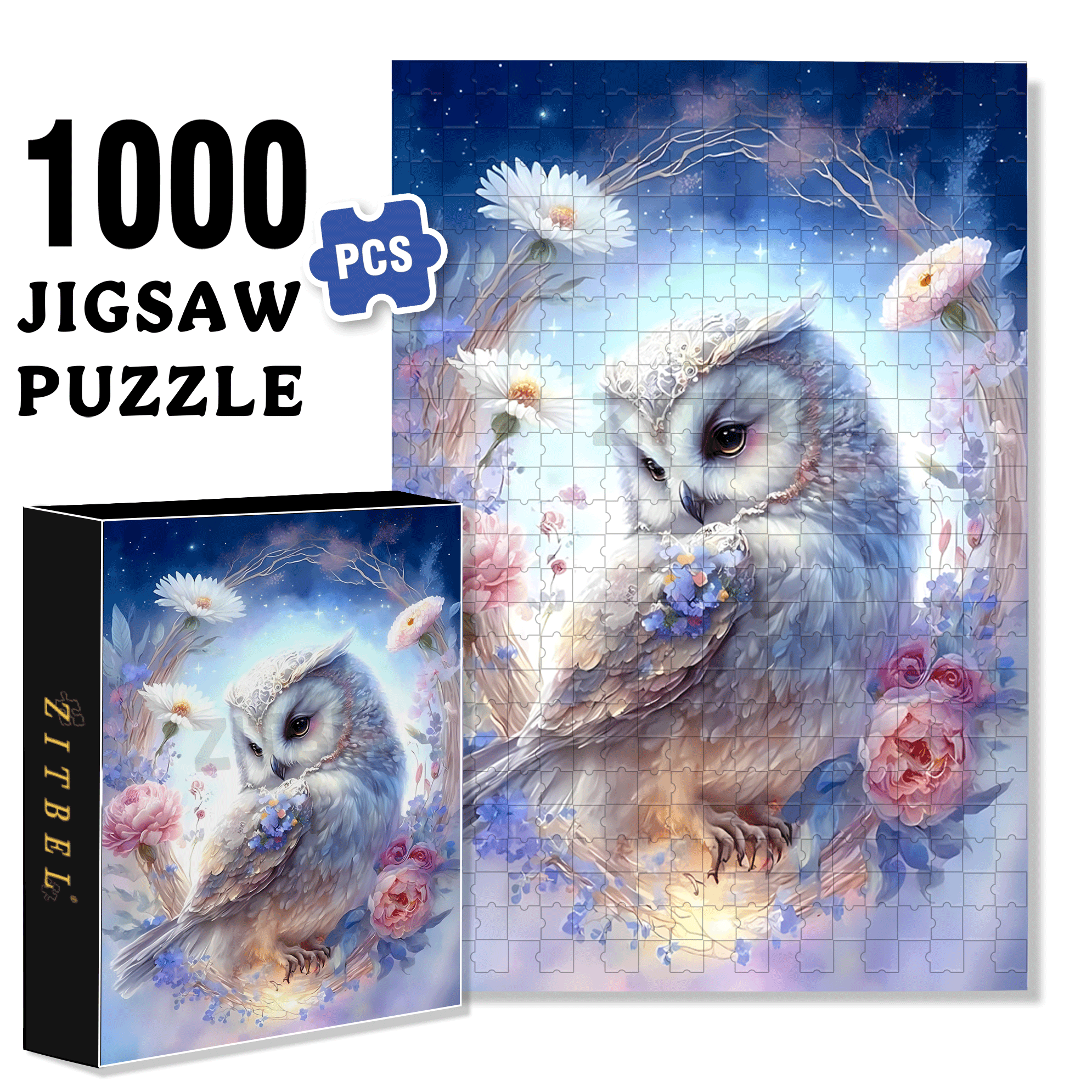 Moon Owl 500pcs/1000pcs Jigsaw Puzzle, Scratch-Resistant, Interactive Family Game & Brain-Boosting DIY Decor, Perfect for Halloween, Christmas & New Year Gifts, Family Puzzle Game