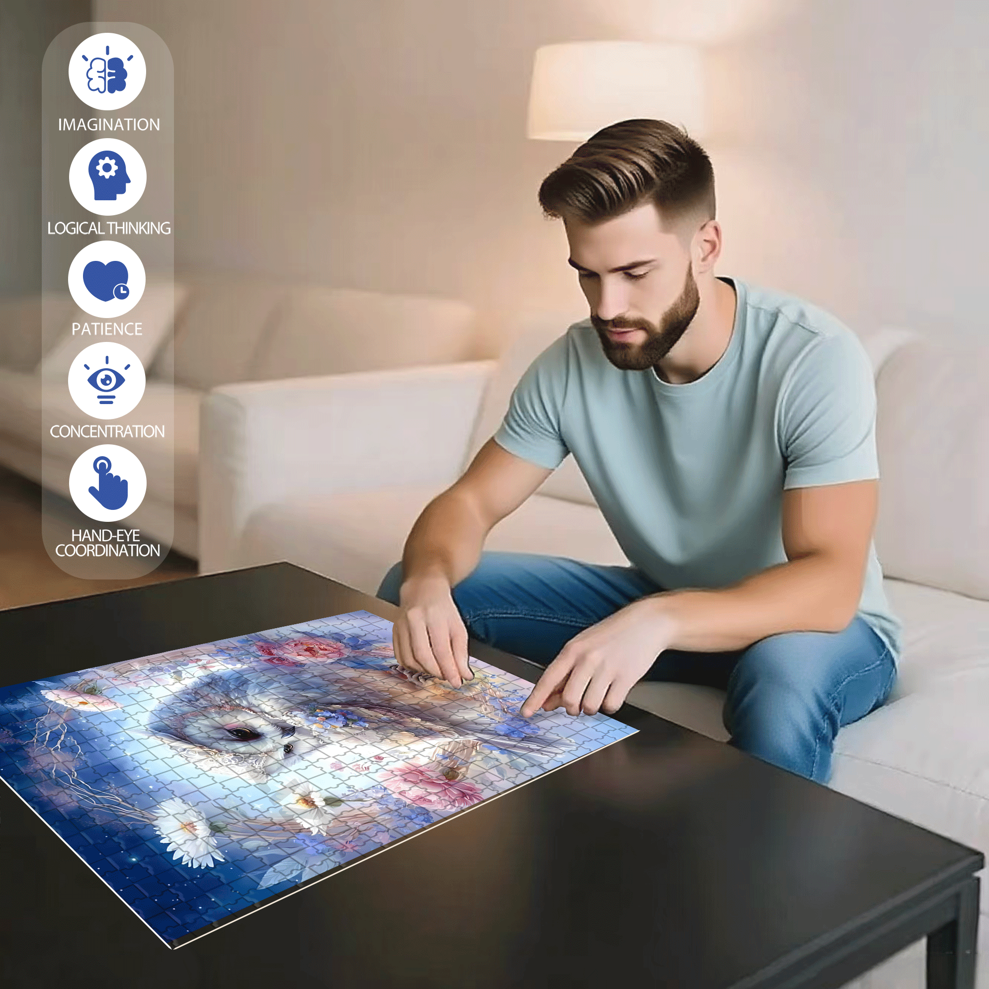 Moon Owl 500pcs/1000pcs Jigsaw Puzzle, Scratch-Resistant, Interactive Family Game & Brain-Boosting DIY Decor, Perfect for Halloween, Christmas & New Year Gifts, Family Puzzle Game