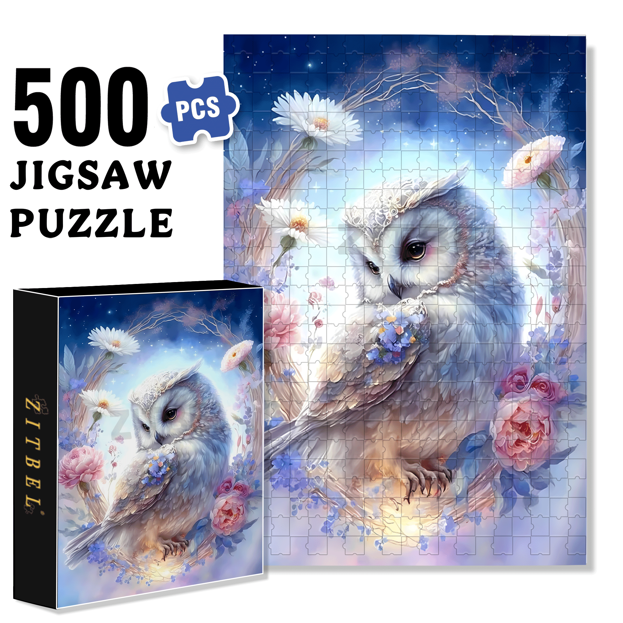 Moon Owl 500pcs/1000pcs Jigsaw Puzzle, Scratch-Resistant, Interactive Family Game & Brain-Boosting DIY Decor, Perfect for Halloween, Christmas & New Year Gifts, Family Puzzle Game