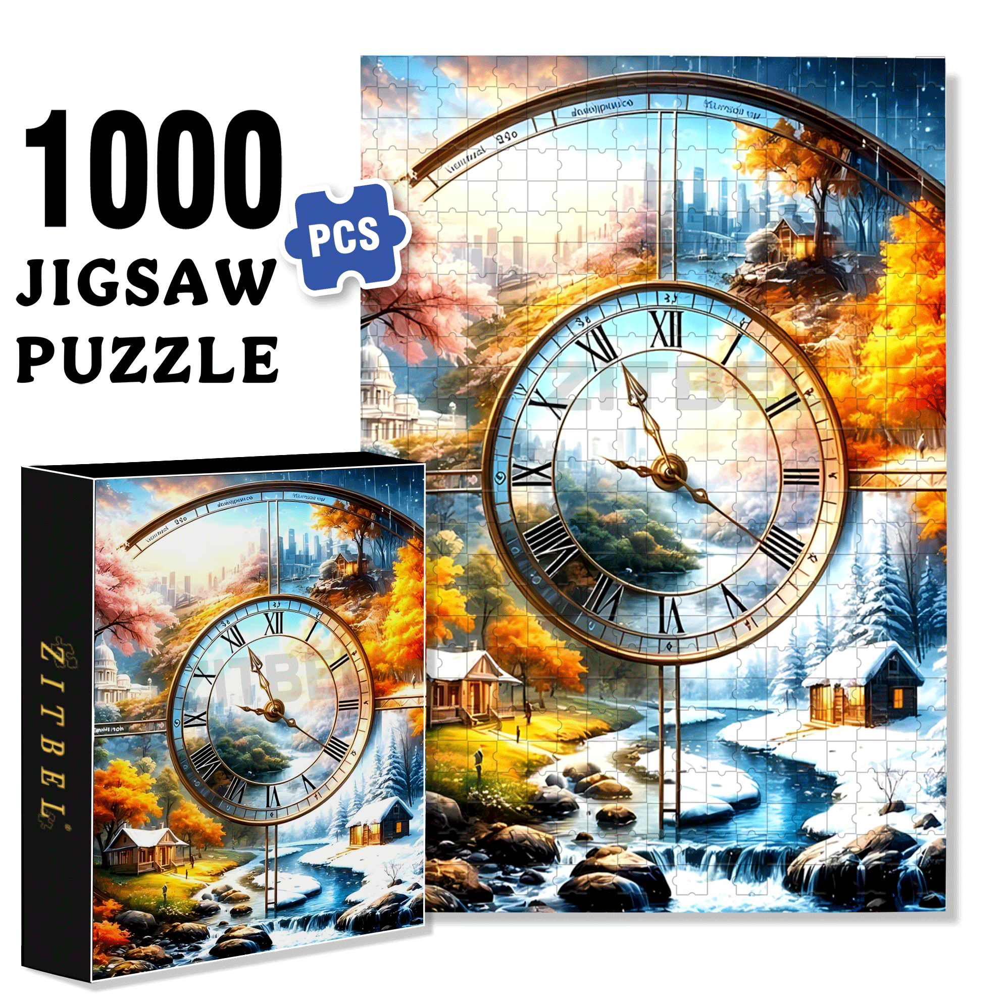Mosaic Landscape Clock 500pcs/1000pcs Jigsaw Puzzle, Scratch-Resistant, Interactive Family Game & Brain-Boosting DIY Decor, Perfect for Halloween, Christmas & New Year Gifts, Family Puzzle Game
