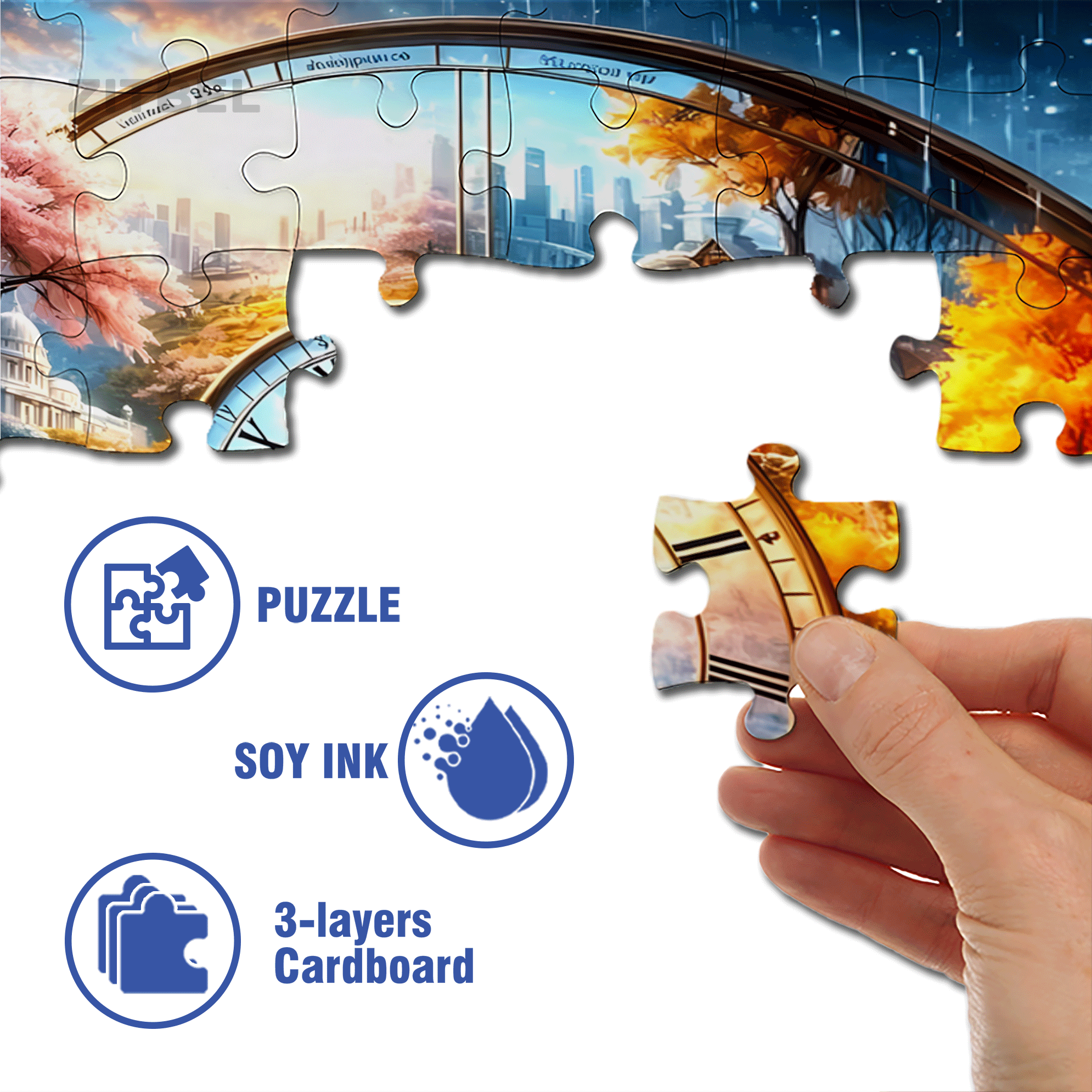 Mosaic Landscape Clock 500pcs/1000pcs Jigsaw Puzzle, Scratch-Resistant, Interactive Family Game & Brain-Boosting DIY Decor, Perfect for Halloween, Christmas & New Year Gifts, Family Puzzle Game