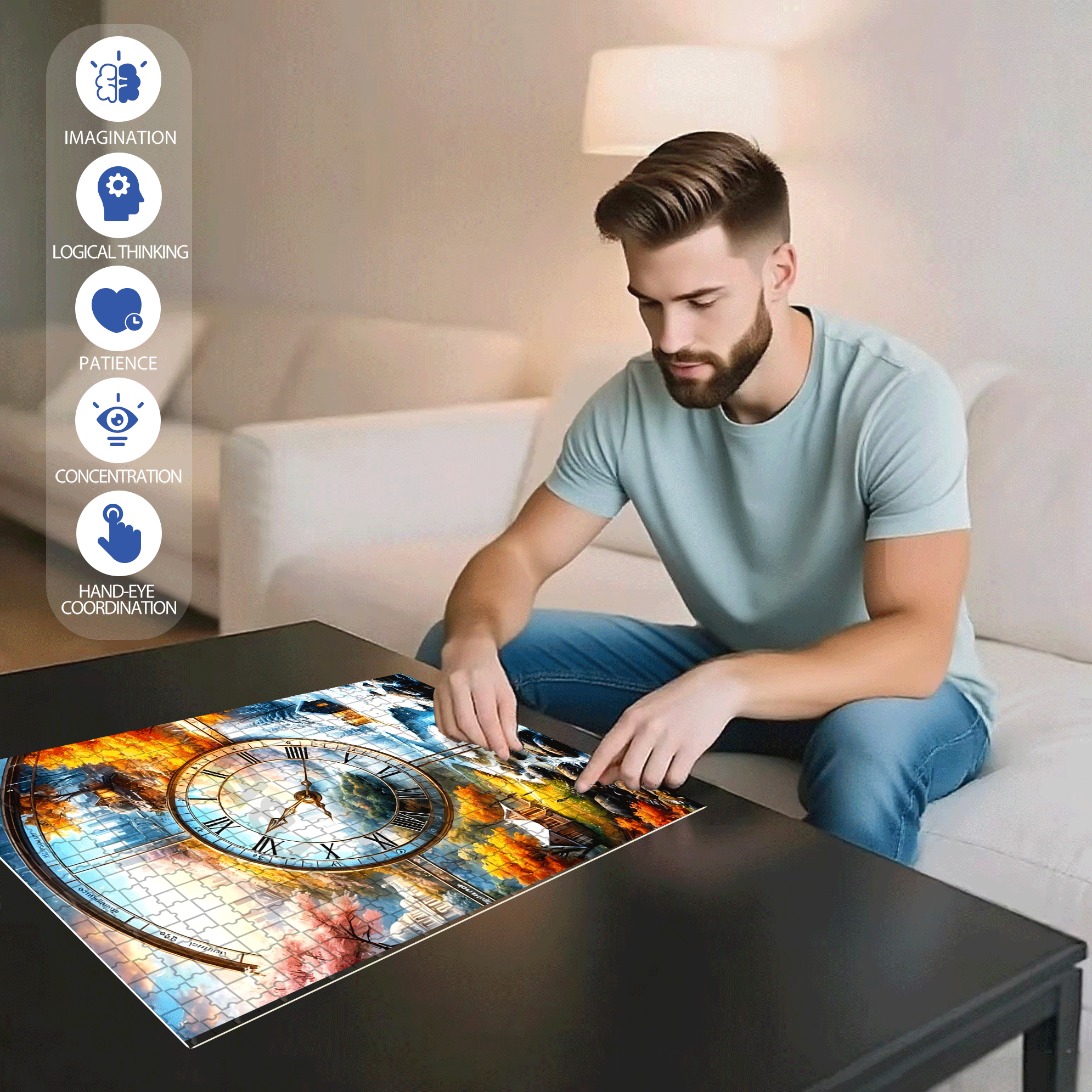 Mosaic Landscape Clock 500pcs/1000pcs Jigsaw Puzzle, Scratch-Resistant, Interactive Family Game & Brain-Boosting DIY Decor, Perfect for Halloween, Christmas & New Year Gifts, Family Puzzle Game