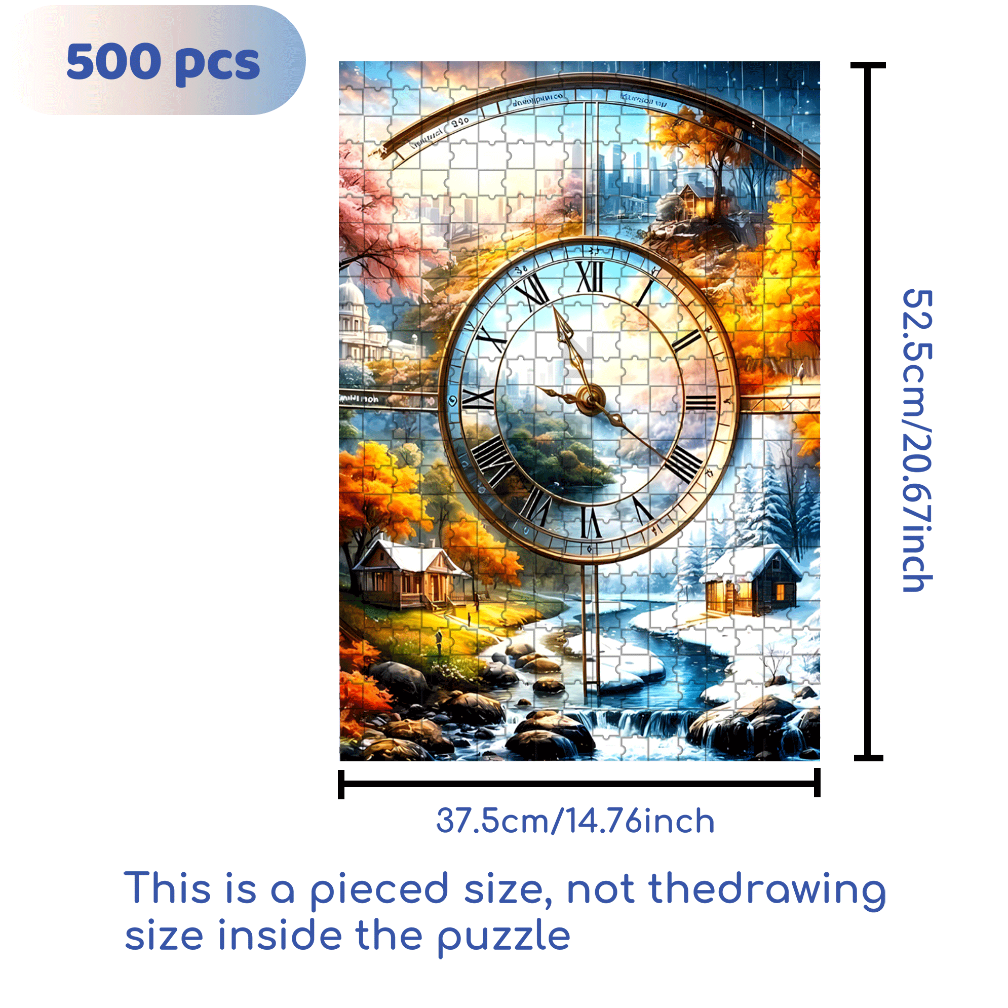 Mosaic Landscape Clock 500pcs/1000pcs Jigsaw Puzzle, Scratch-Resistant, Interactive Family Game & Brain-Boosting DIY Decor, Perfect for Halloween, Christmas & New Year Gifts, Family Puzzle Game