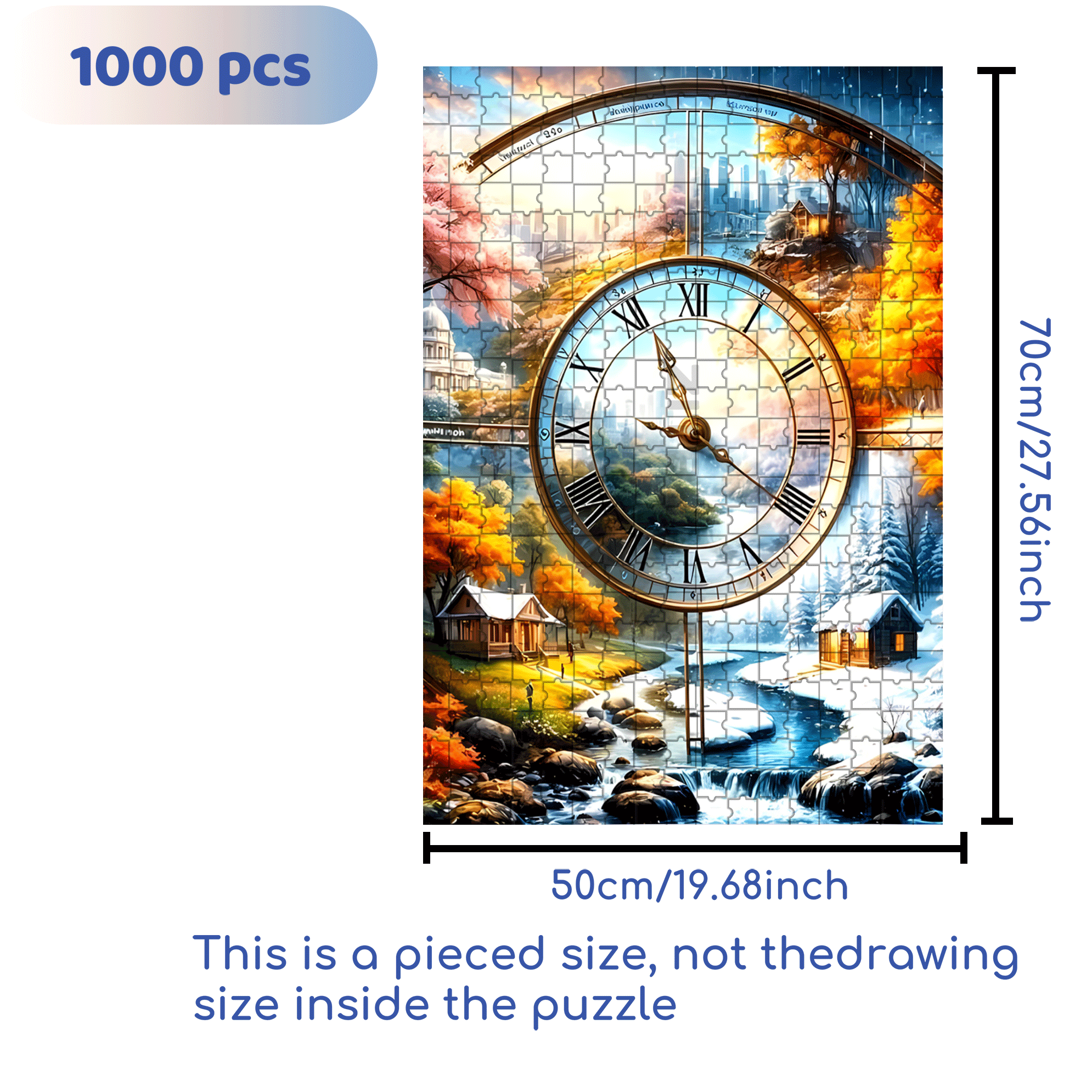 Mosaic Landscape Clock 500pcs/1000pcs Jigsaw Puzzle, Scratch-Resistant, Interactive Family Game & Brain-Boosting DIY Decor, Perfect for Halloween, Christmas & New Year Gifts, Family Puzzle Game