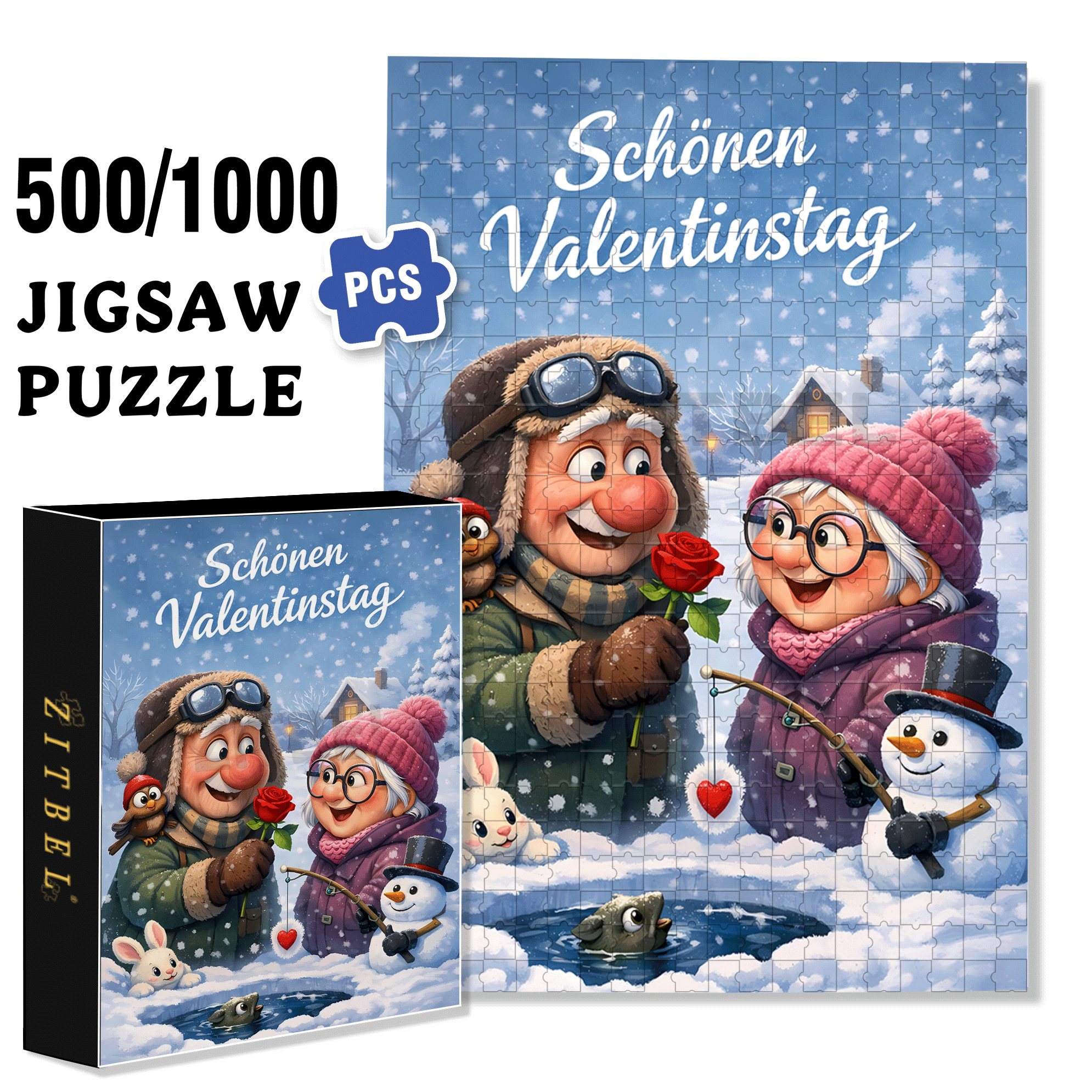 Romance In The Snow 500pcs/1000pcs Jigsaw Puzzle, Scratch-Resistant, Interactive Family Game & Brain-Boosting DIY Decor, Perfect for Halloween, Christmas & New Year Gifts, Family Puzzle Game