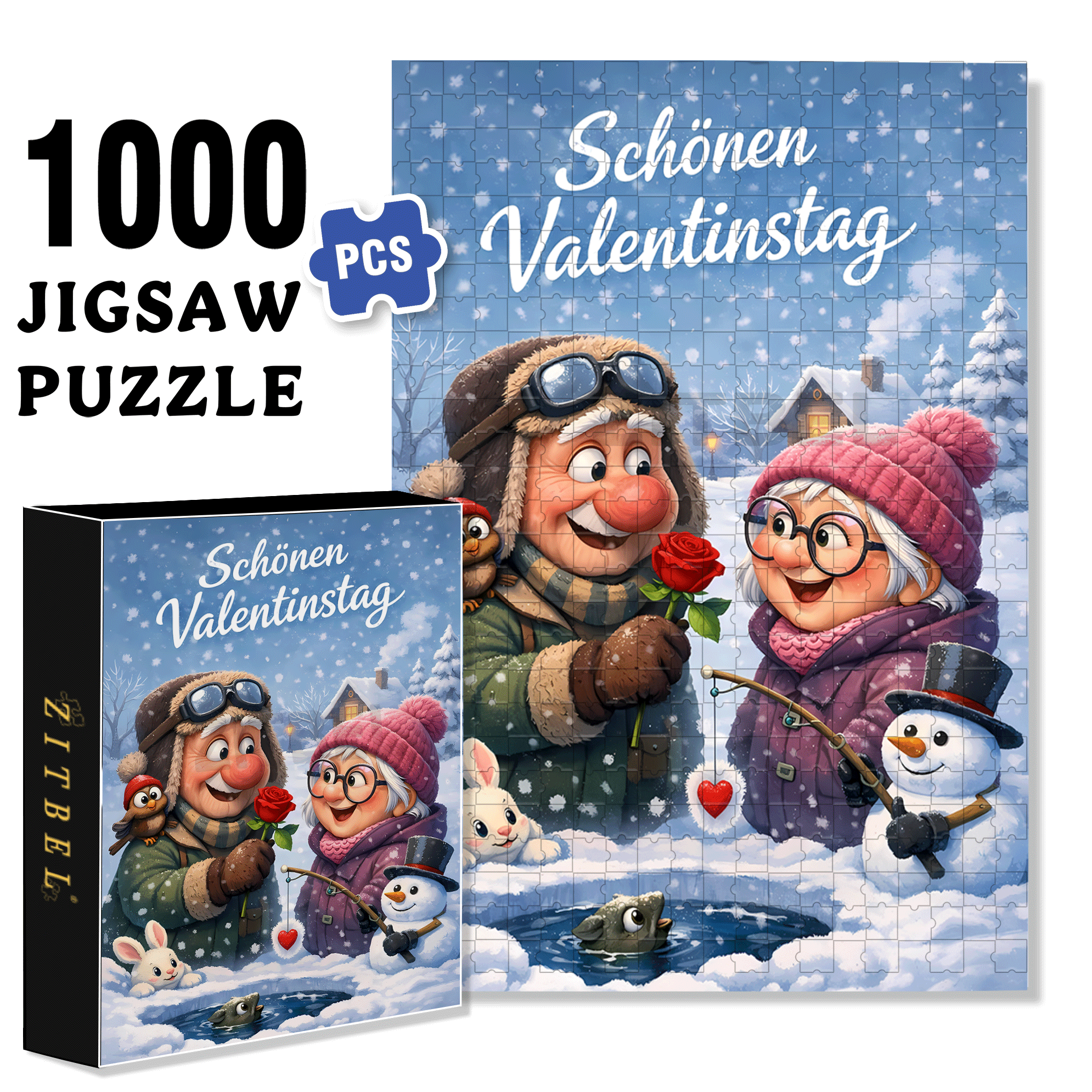 Romance In The Snow 500pcs/1000pcs Jigsaw Puzzle, Scratch-Resistant, Interactive Family Game & Brain-Boosting DIY Decor, Perfect for Halloween, Christmas & New Year Gifts, Family Puzzle Game